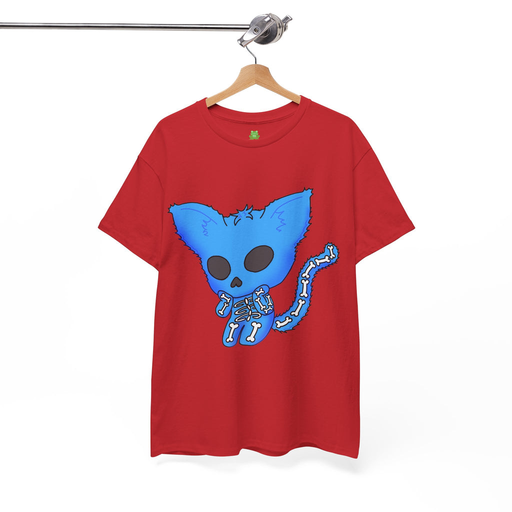 Blue Skeleton Cat Graphic Tee - Cute Creepy Kitty Shirt - 100% Cotton
