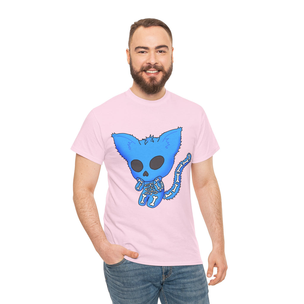 Blue Skeleton Cat Graphic Tee - Cute Creepy Kitty Shirt - 100% Cotton