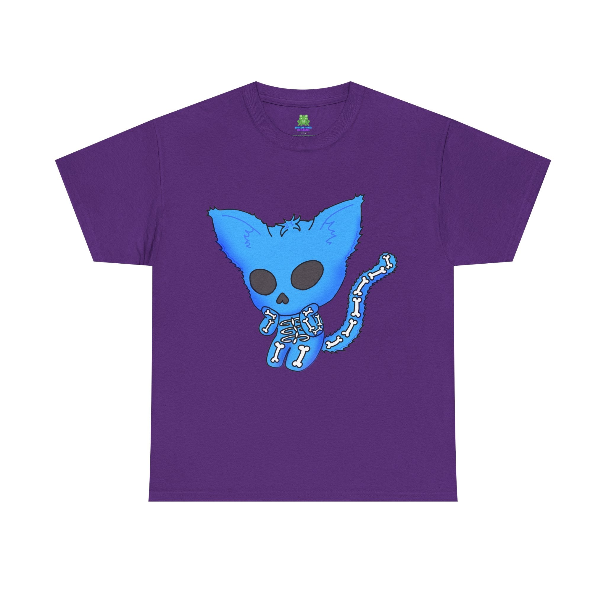 Blue Skeleton Cat Graphic Tee - Cute Creepy Kitty Shirt - 100% Cotton