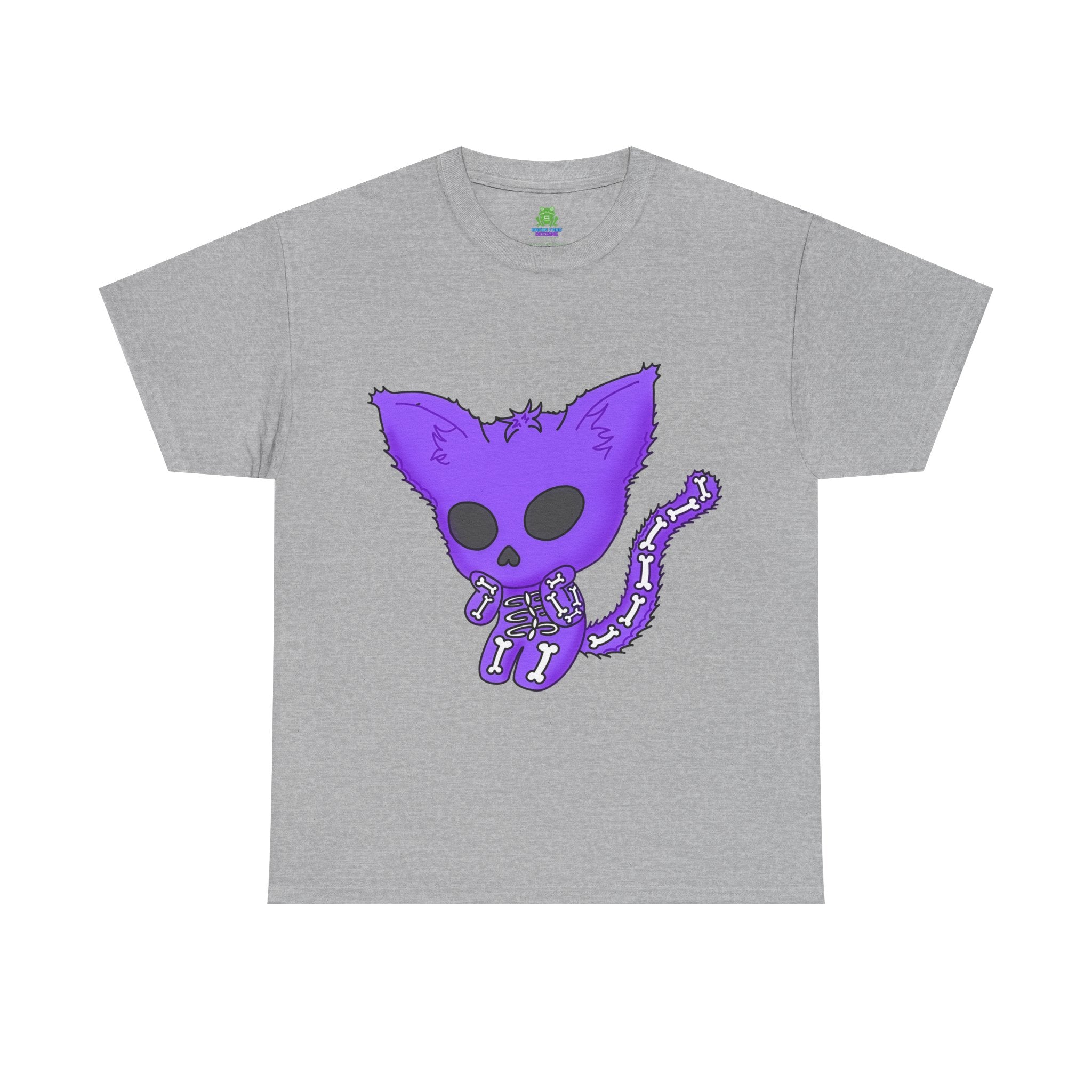 Purple Skeleton Cat Graphic Tee - Cute Creepy Kitty Shirt - 100% Cotton