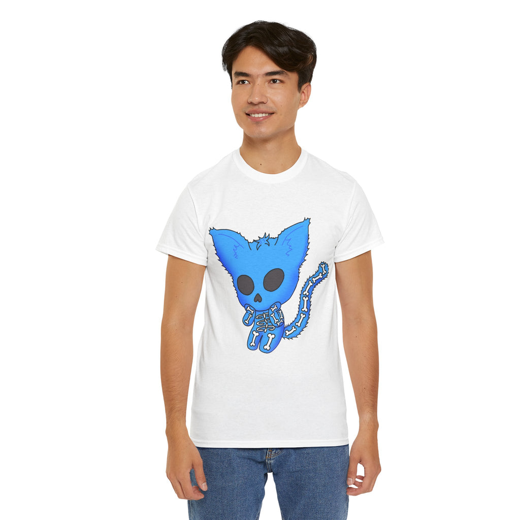 Blue Skeleton Cat Graphic Tee - Cute Creepy Kitty Shirt - 100% Cotton