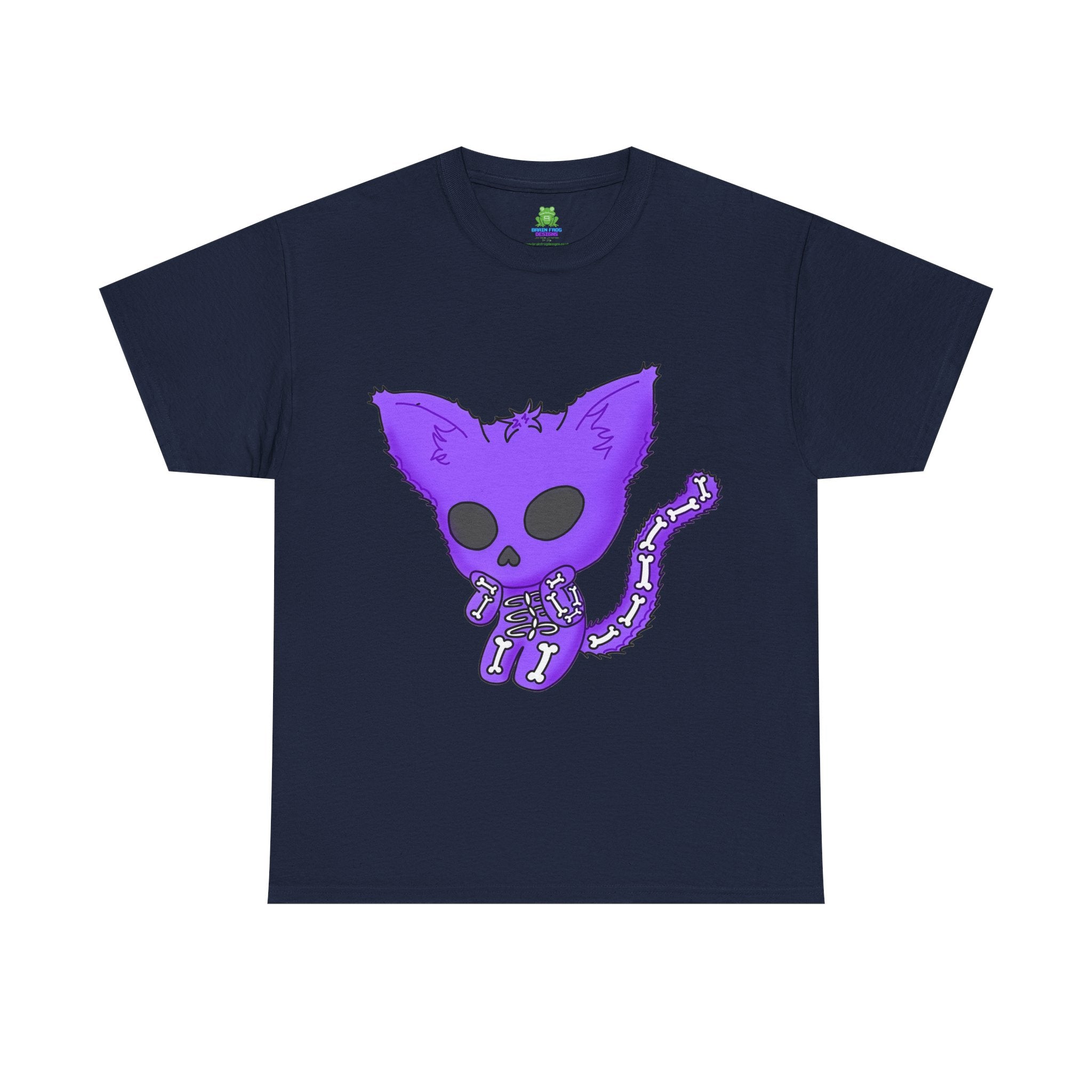Purple Skeleton Cat Graphic Tee - Cute Creepy Kitty Shirt - 100% Cotton