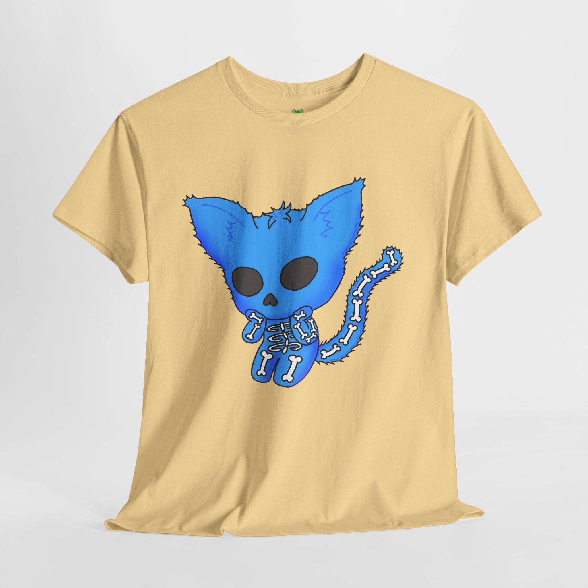 Blue Skeleton Cat Graphic Tee - Cute Creepy Kitty Shirt - 100% Cotton