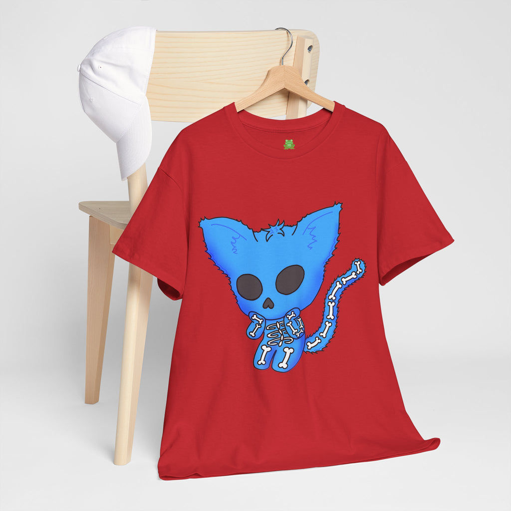 Blue Skeleton Cat Graphic Tee - Cute Creepy Kitty Shirt - 100% Cotton