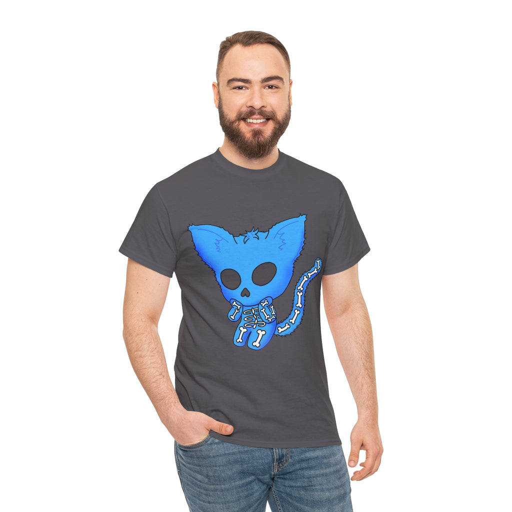 Blue Skeleton Cat Graphic Tee - Cute Creepy Kitty Shirt - 100% Cotton