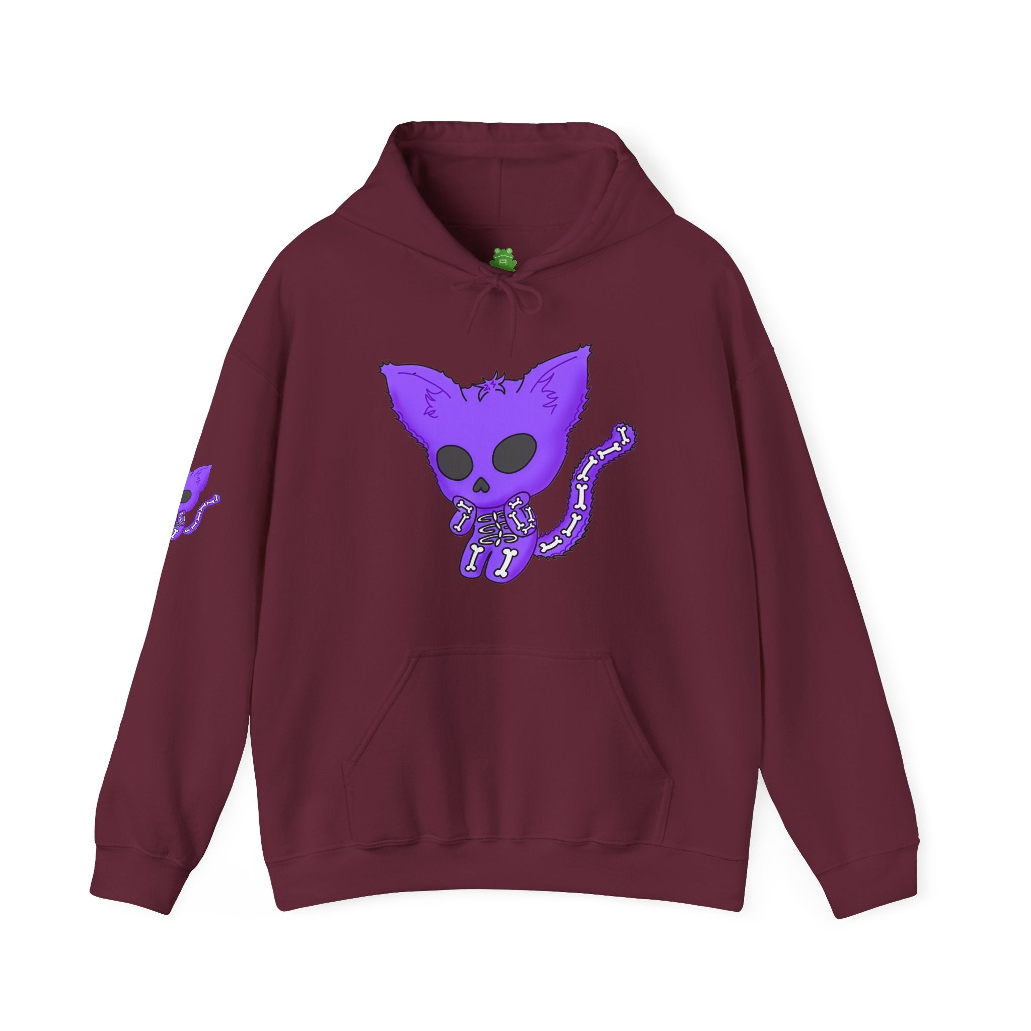 Purple Skeleton Cat Hoodie – Cute Spooky Graphic Sweatshirt