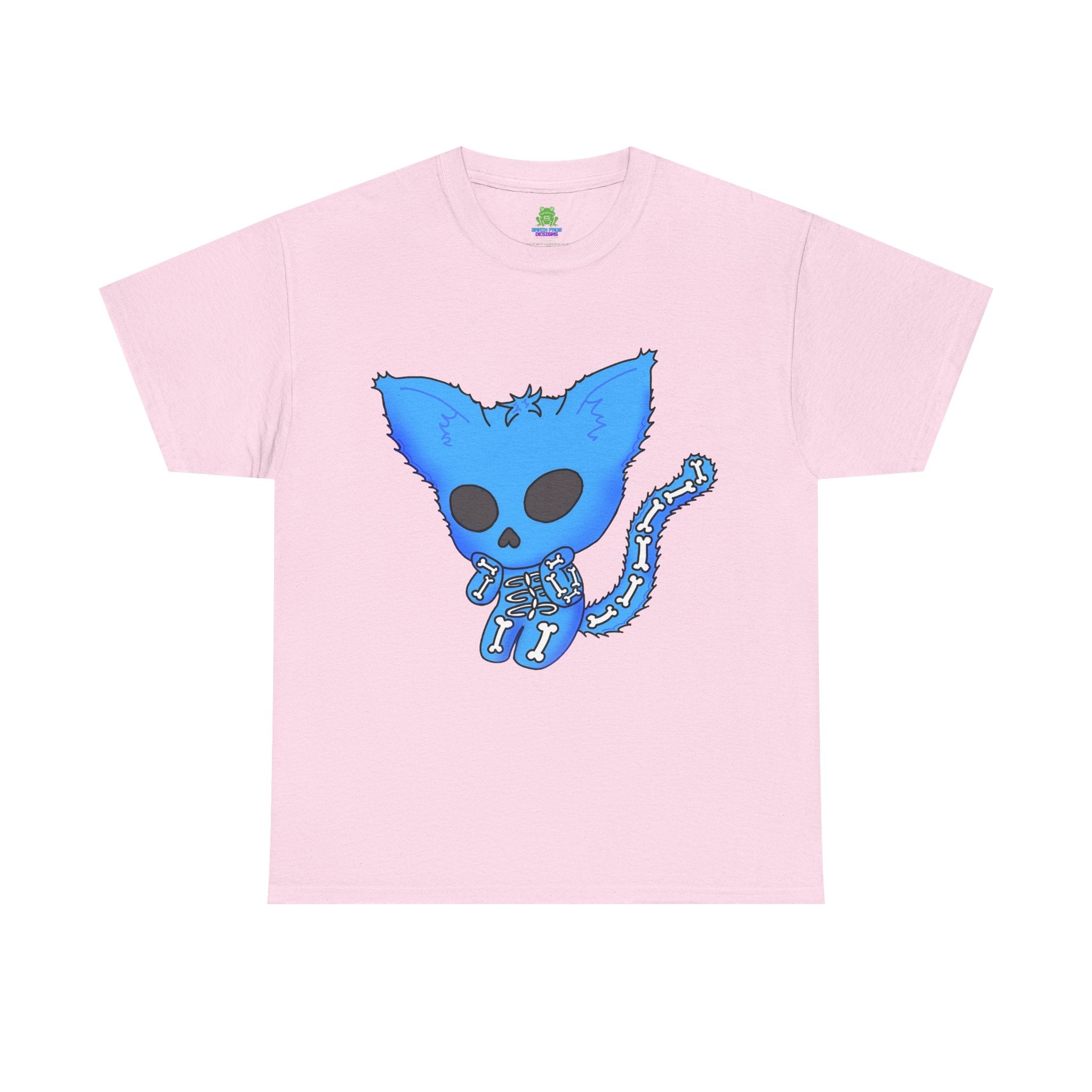Blue Skeleton Cat Graphic Tee - Cute Creepy Kitty Shirt - 100% Cotton