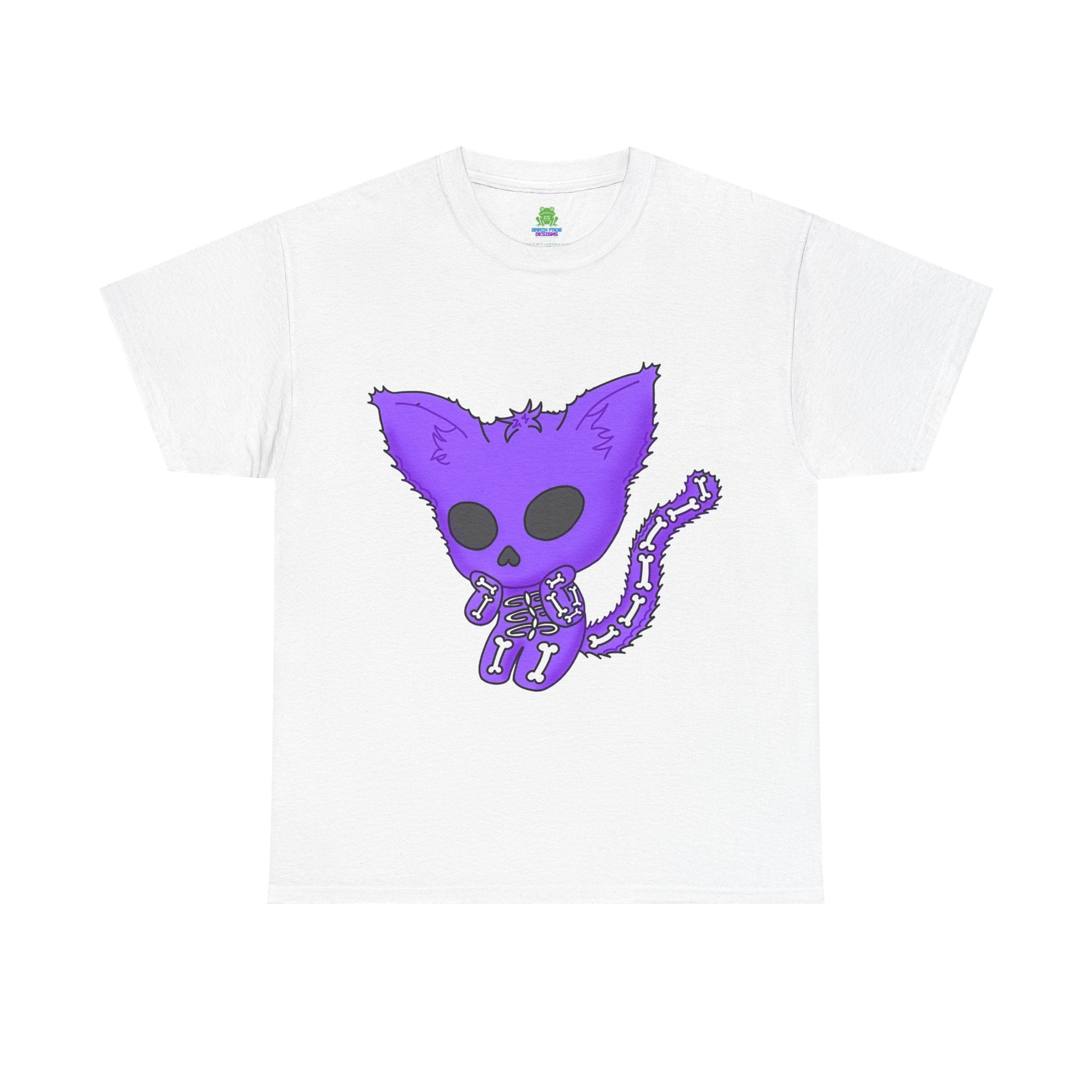 Purple Skeleton Cat Graphic Tee - Cute Creepy Kitty Shirt - 100% Cotton