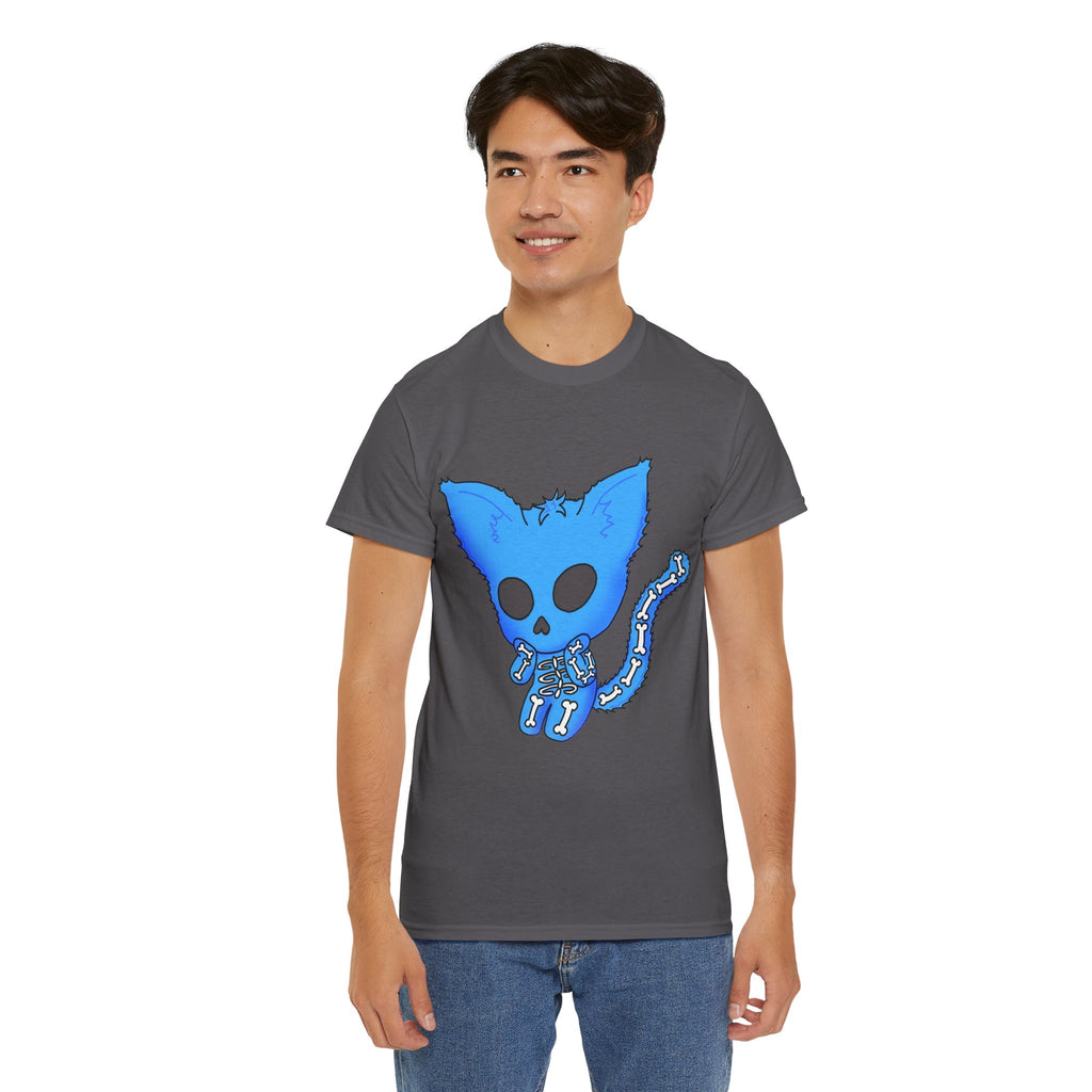 Blue Skeleton Cat Graphic Tee - Cute Creepy Kitty Shirt - 100% Cotton