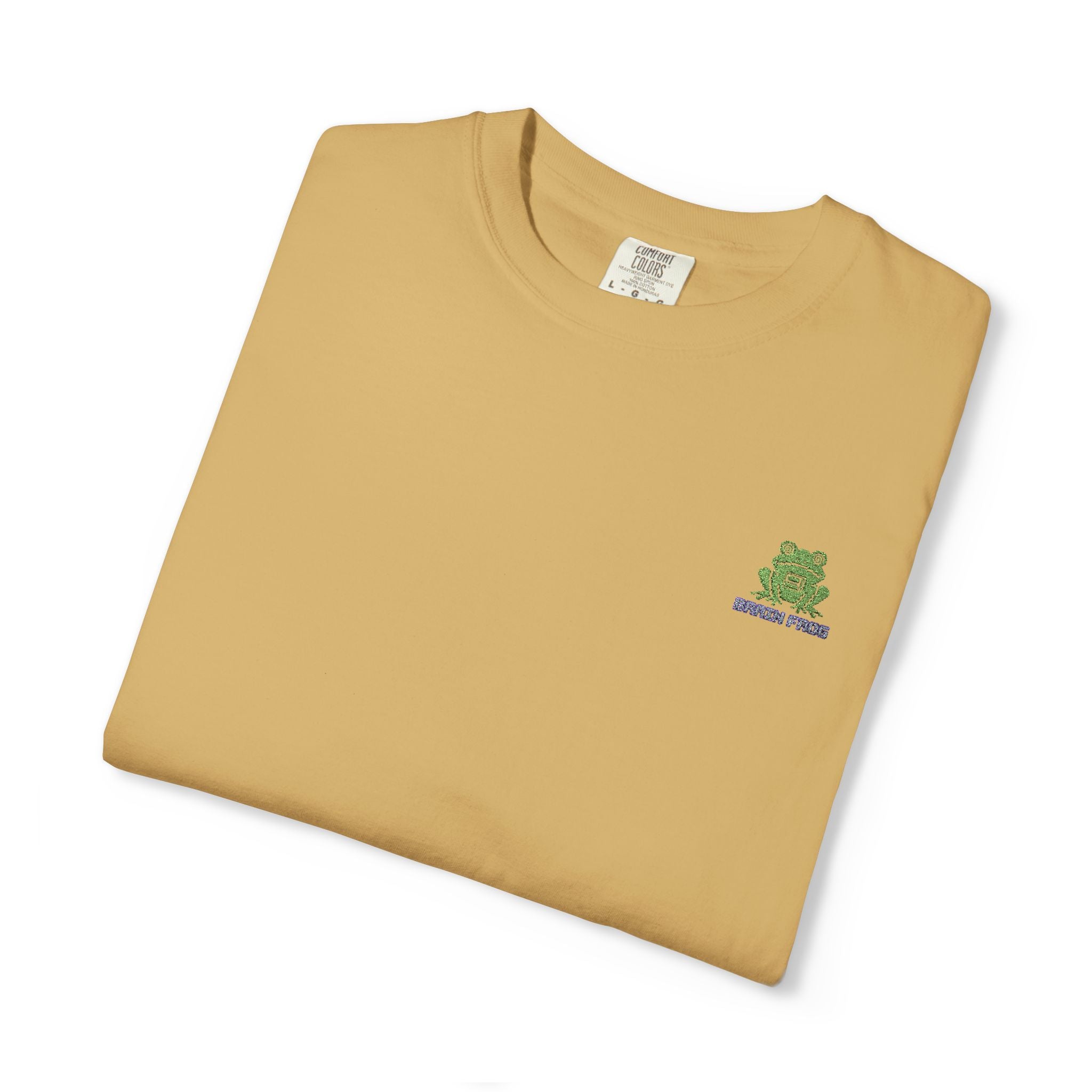 Brain Frog Embroidered Signature T-Shirt — Chest & Sleeve Motif Graphic Tee - 100% Cotton