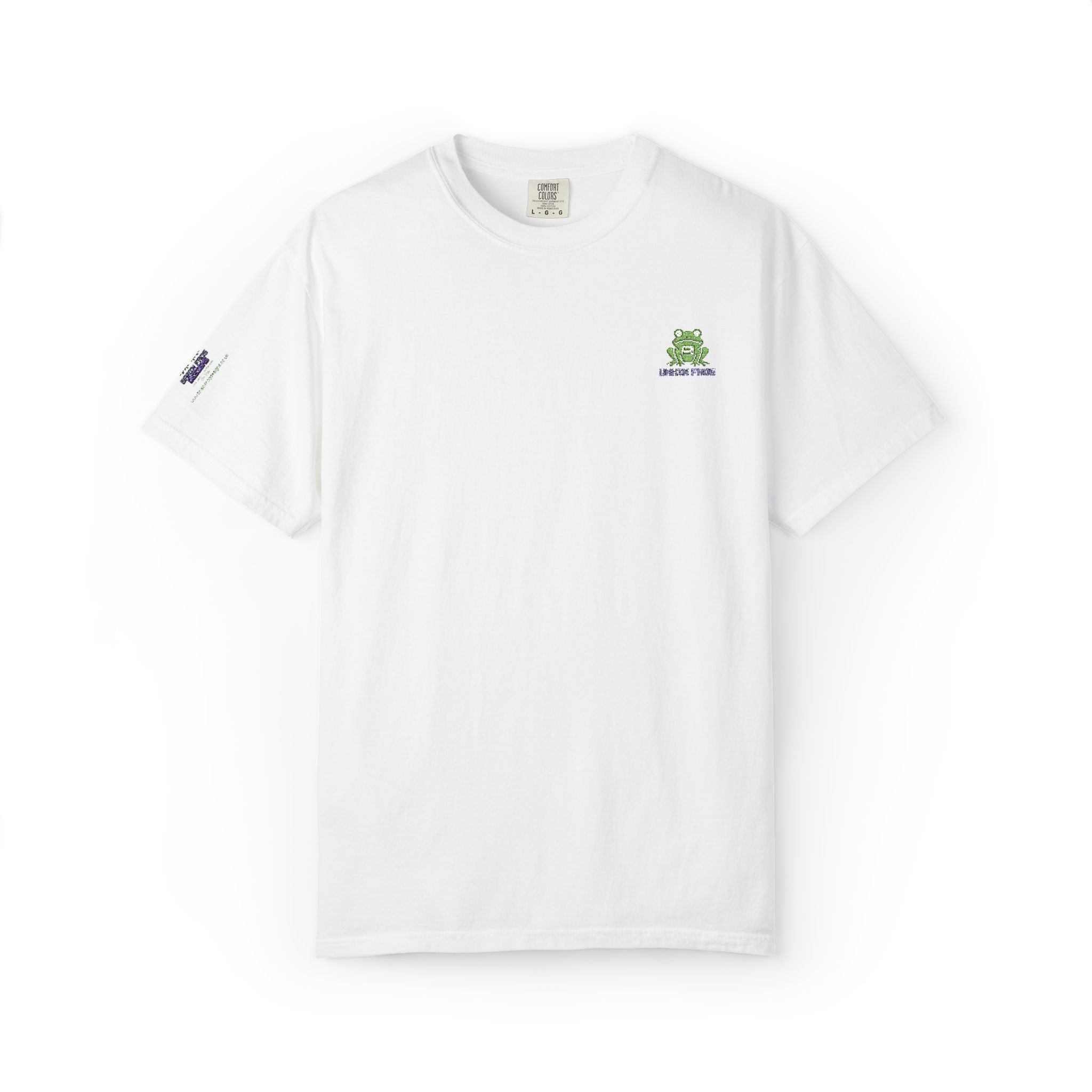 Brain Frog Embroidered Signature T-Shirt — Chest & Sleeve Motif Graphic Tee - 100% Cotton