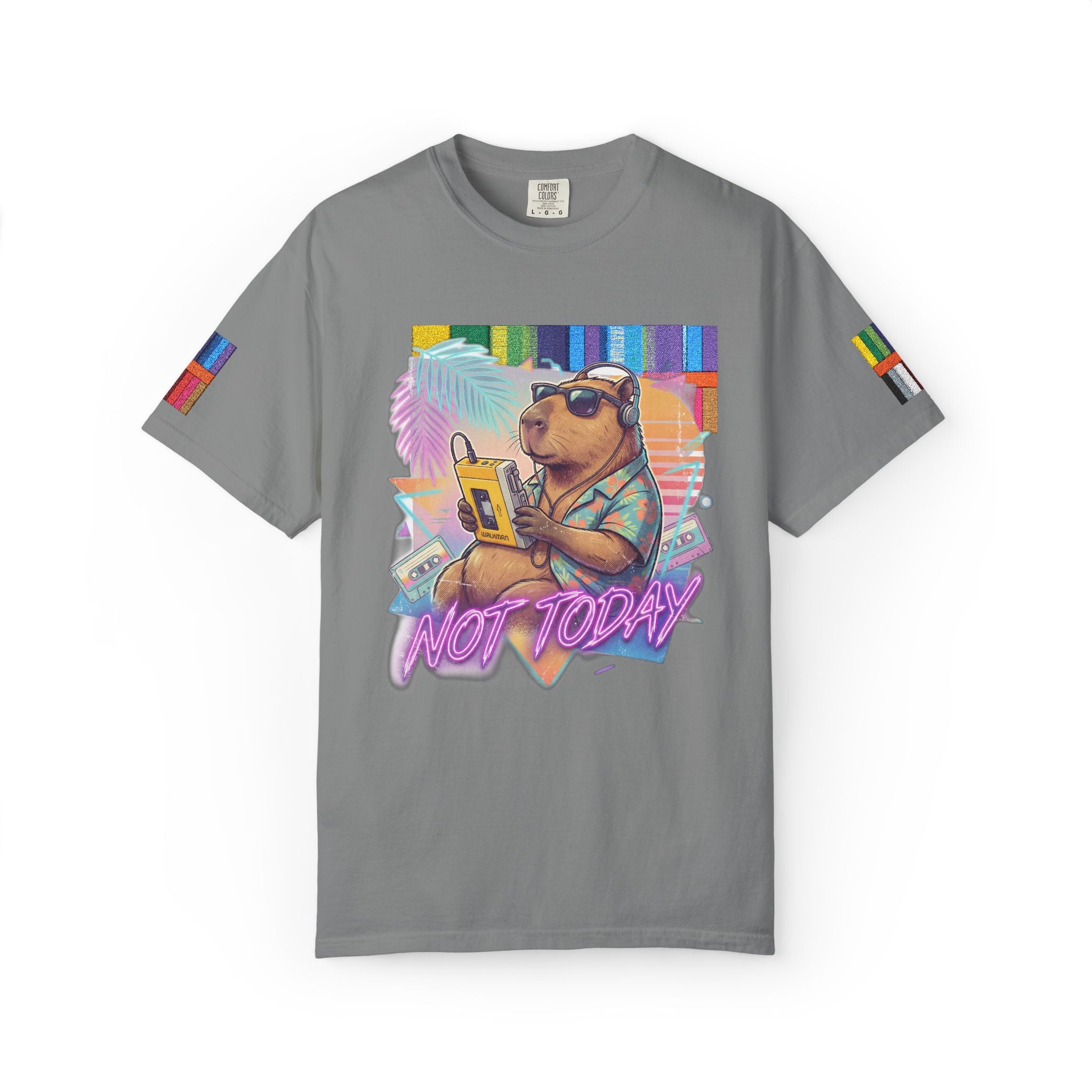 Vintage 80s Capybara T-Shirt — 'NOT TODAY' Neon Walkman Design - 100% Cotton