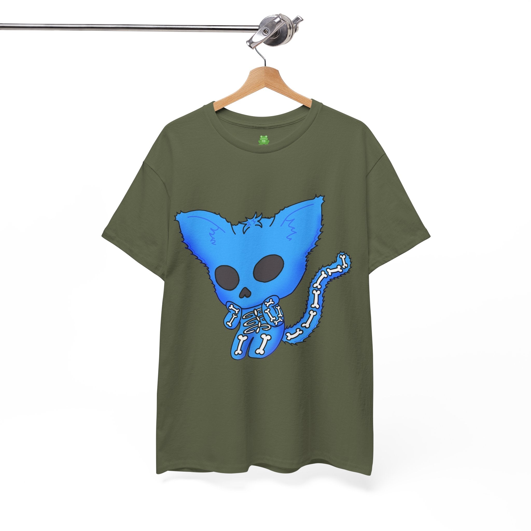 Blue Skeleton Cat Graphic Tee - Cute Creepy Kitty Shirt - 100% Cotton