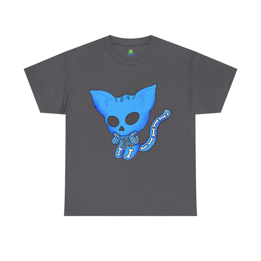 Blue Skeleton Cat Graphic Tee - Cute Creepy Kitty Shirt - 100% Cotton