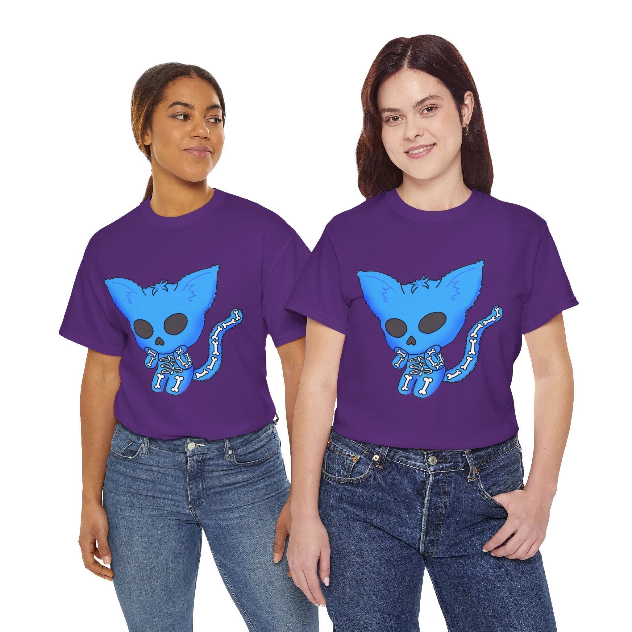 Blue Skeleton Cat Graphic Tee - Cute Creepy Kitty Shirt - 100% Cotton