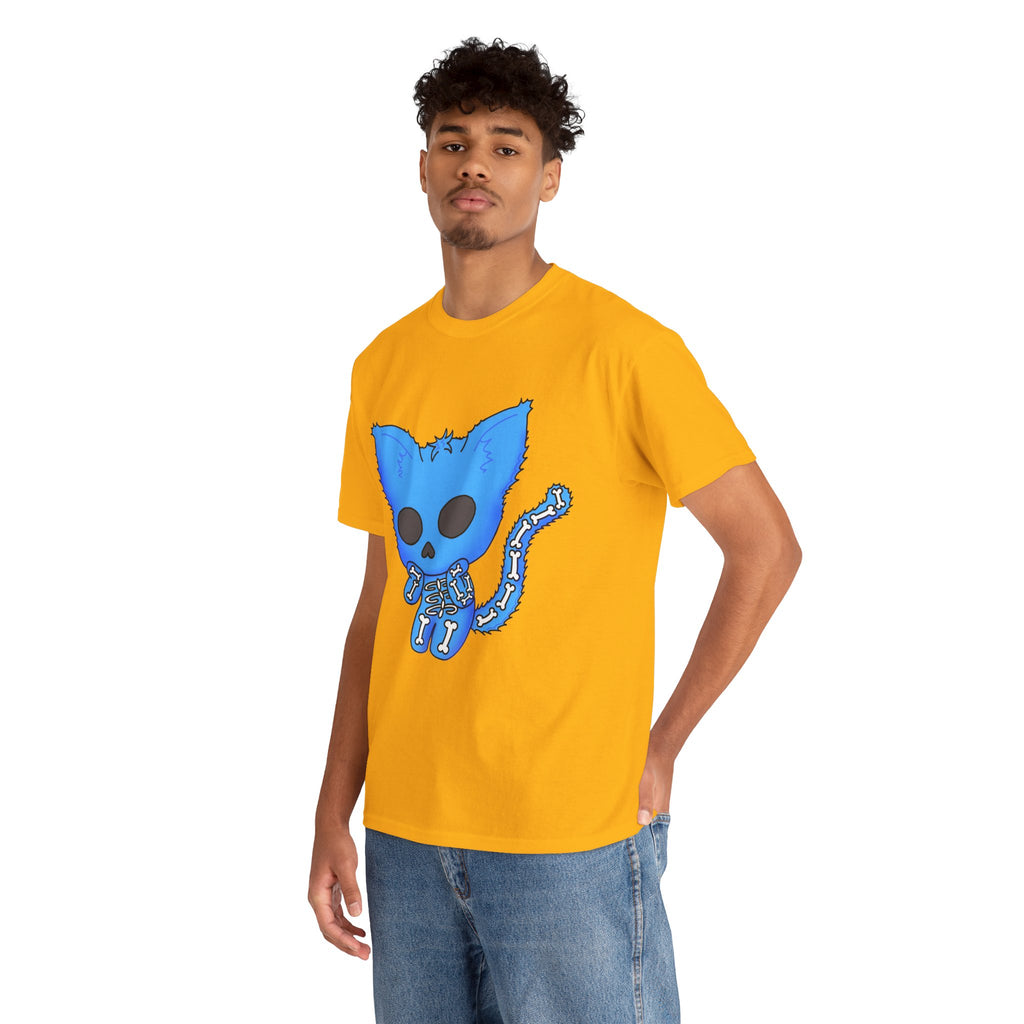 Blue Skeleton Cat Graphic Tee - Cute Creepy Kitty Shirt - 100% Cotton