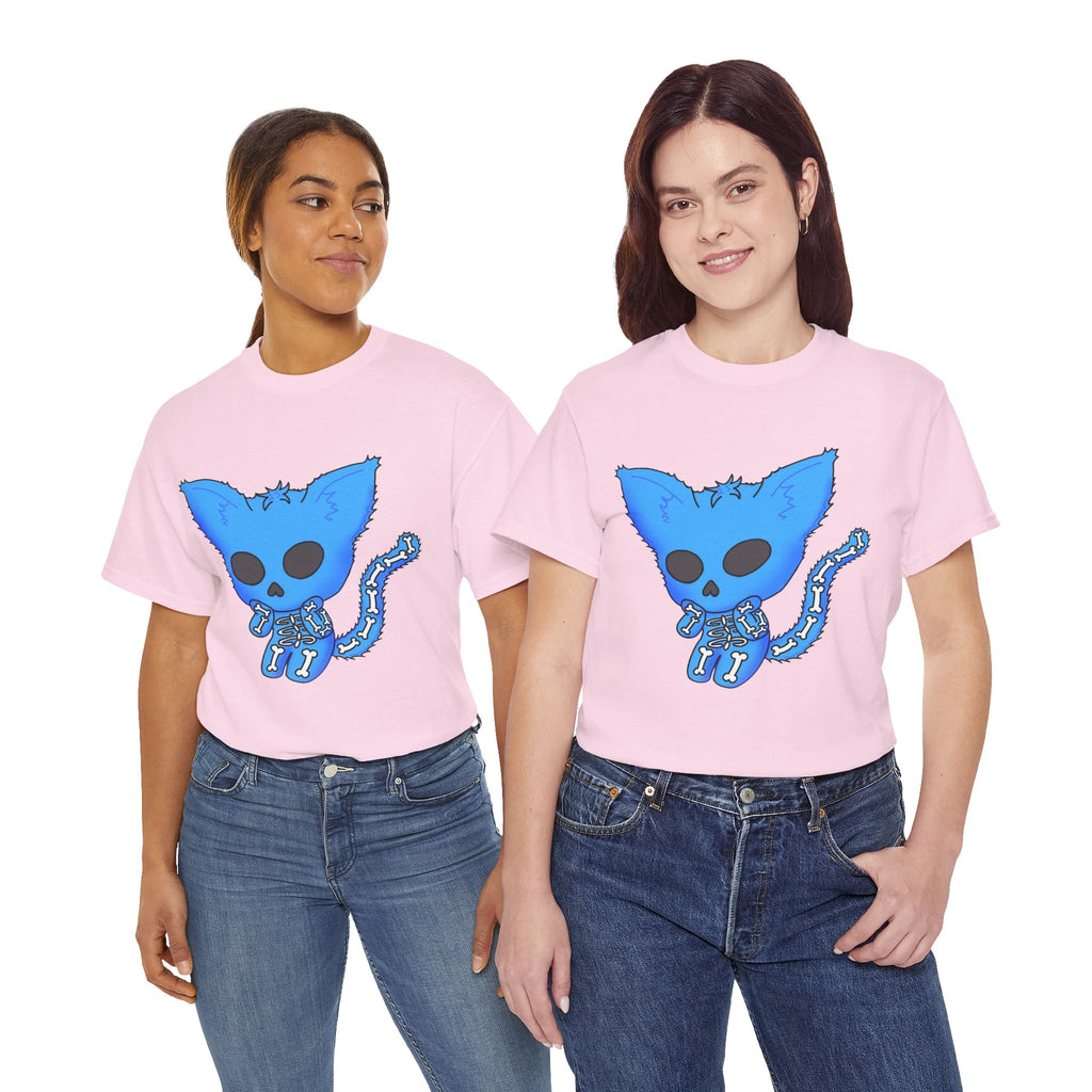 Blue Skeleton Cat Graphic Tee - Cute Creepy Kitty Shirt - 100% Cotton