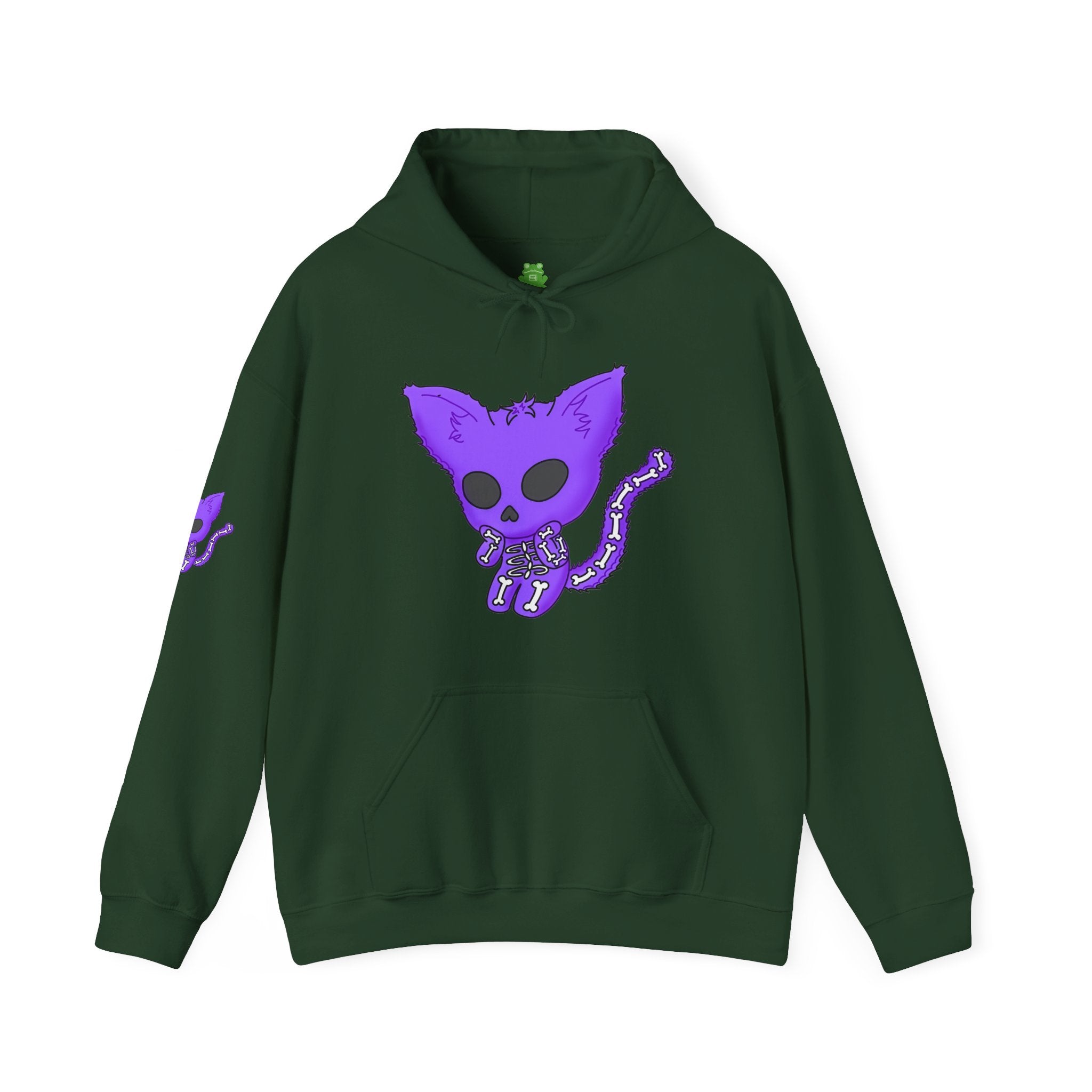 Purple Skeleton Cat Hoodie – Cute Spooky Graphic Sweatshirt