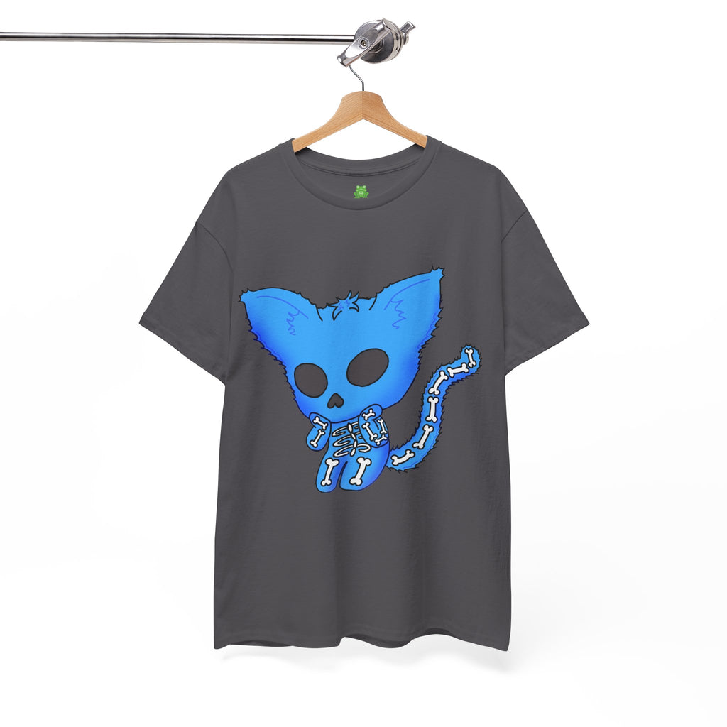 Blue Skeleton Cat Graphic Tee - Cute Creepy Kitty Shirt - 100% Cotton