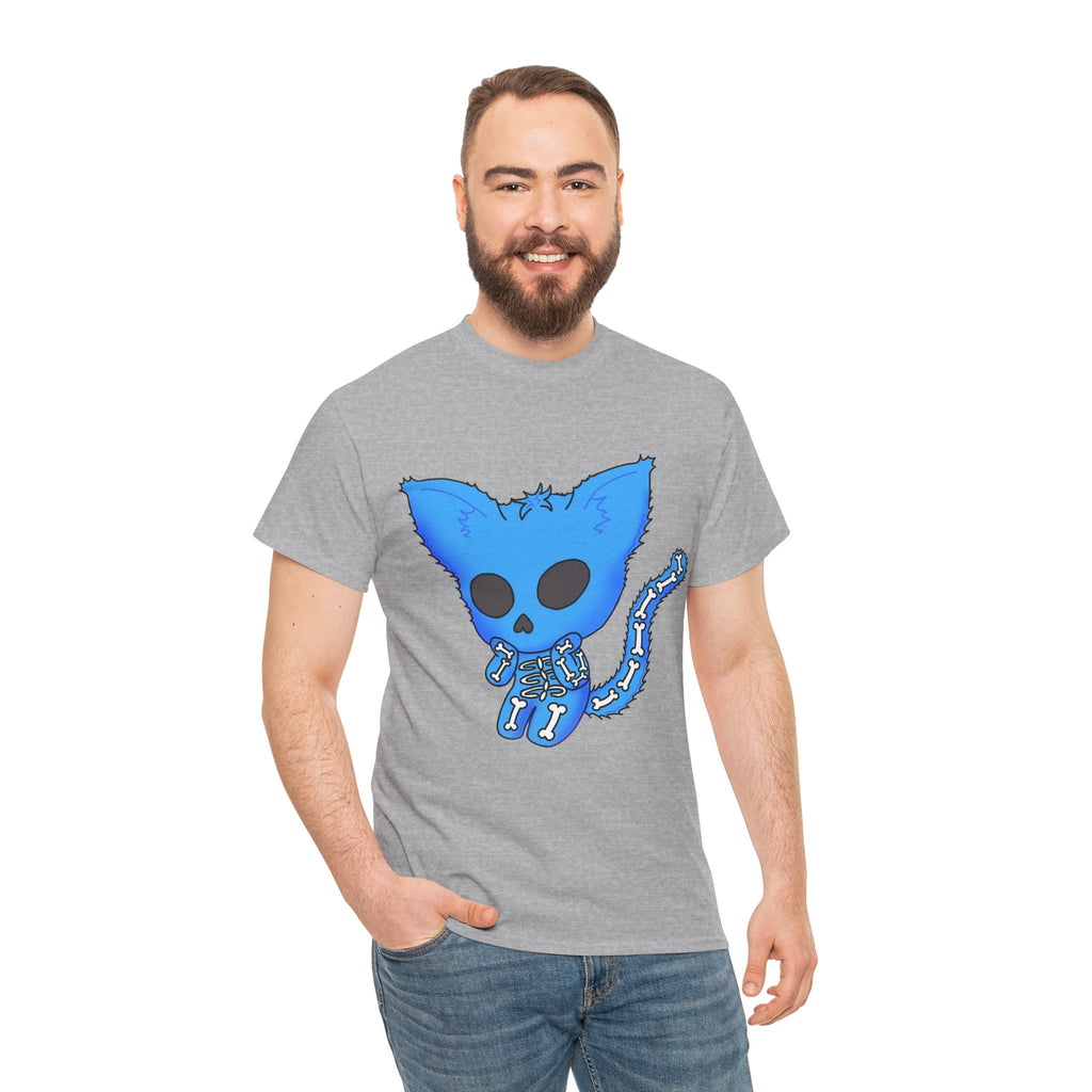 Blue Skeleton Cat Graphic Tee - Cute Creepy Kitty Shirt - 100% Cotton