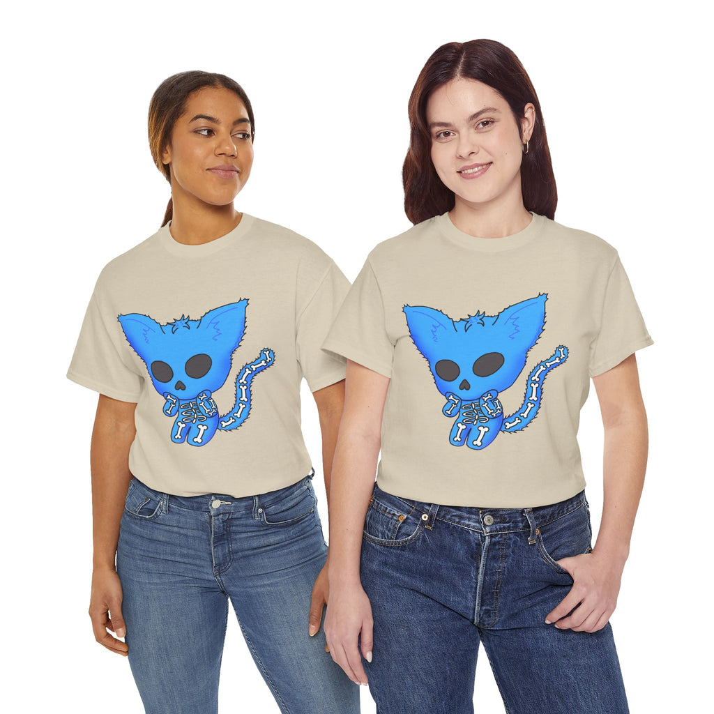Blue Skeleton Cat Graphic Tee - Cute Creepy Kitty Shirt - 100% Cotton
