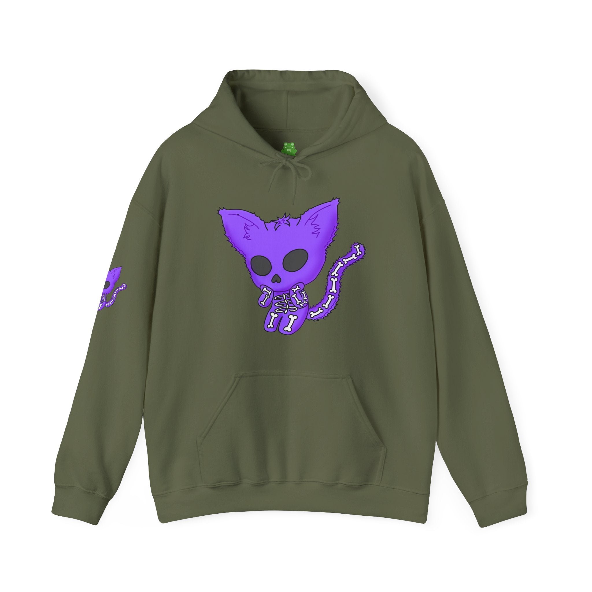 Purple Skeleton Cat Hoodie – Cute Spooky Graphic Sweatshirt