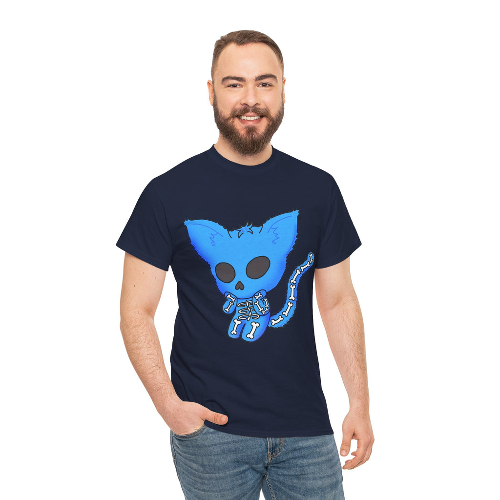 Blue Skeleton Cat Graphic Tee - Cute Creepy Kitty Shirt - 100% Cotton