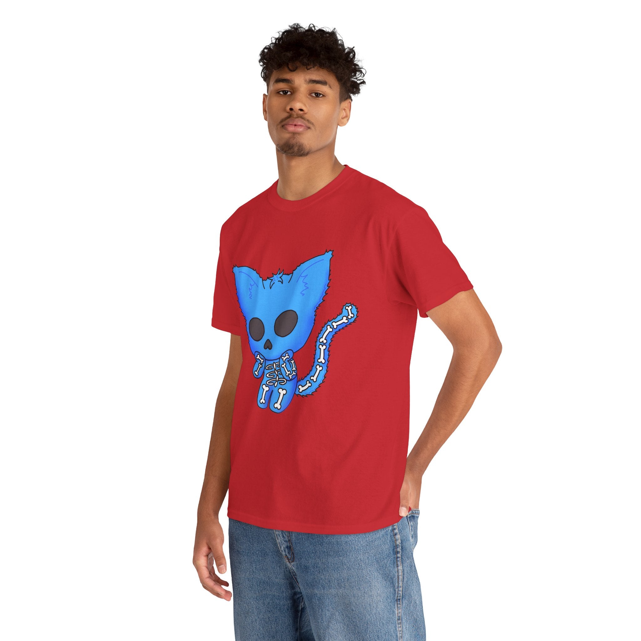 Blue Skeleton Cat Graphic Tee - Cute Creepy Kitty Shirt - 100% Cotton