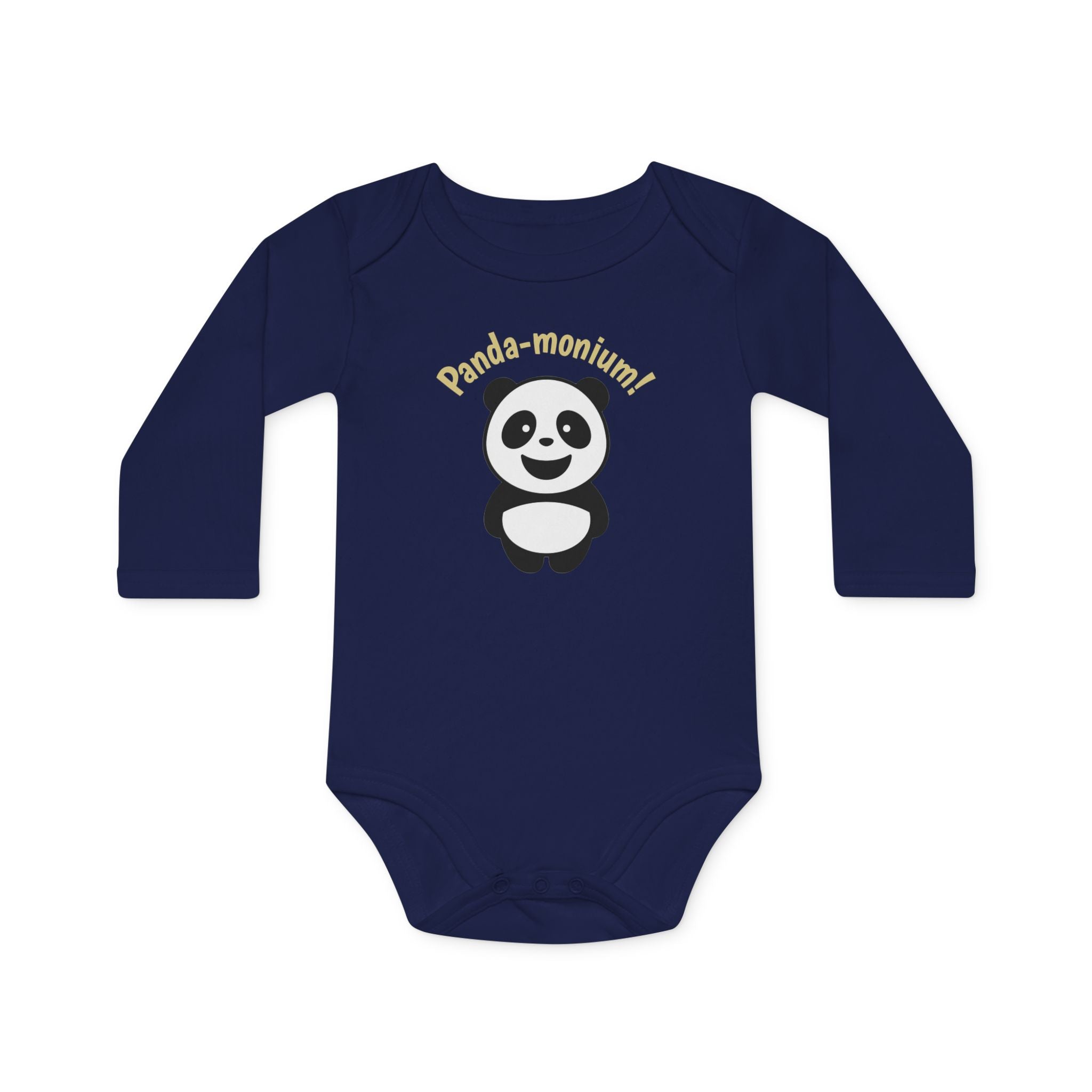 Panda-monium Baby Bodysuit - Cute Panda Long-Sleeve Organic Onesie - 100% certified organic cotton