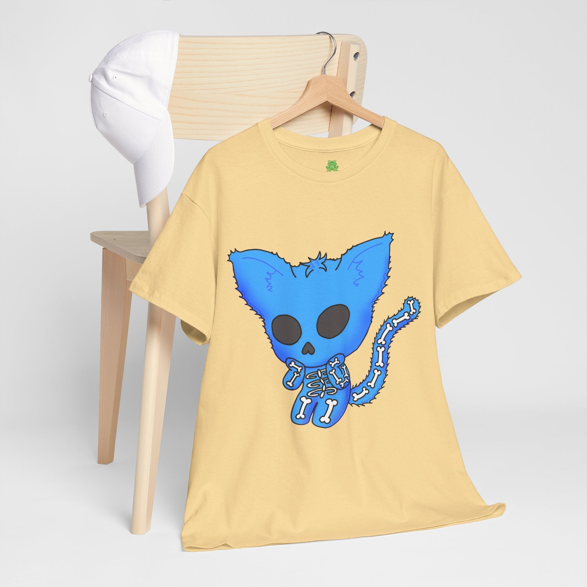 Blue Skeleton Cat Graphic Tee - Cute Creepy Kitty Shirt - 100% Cotton