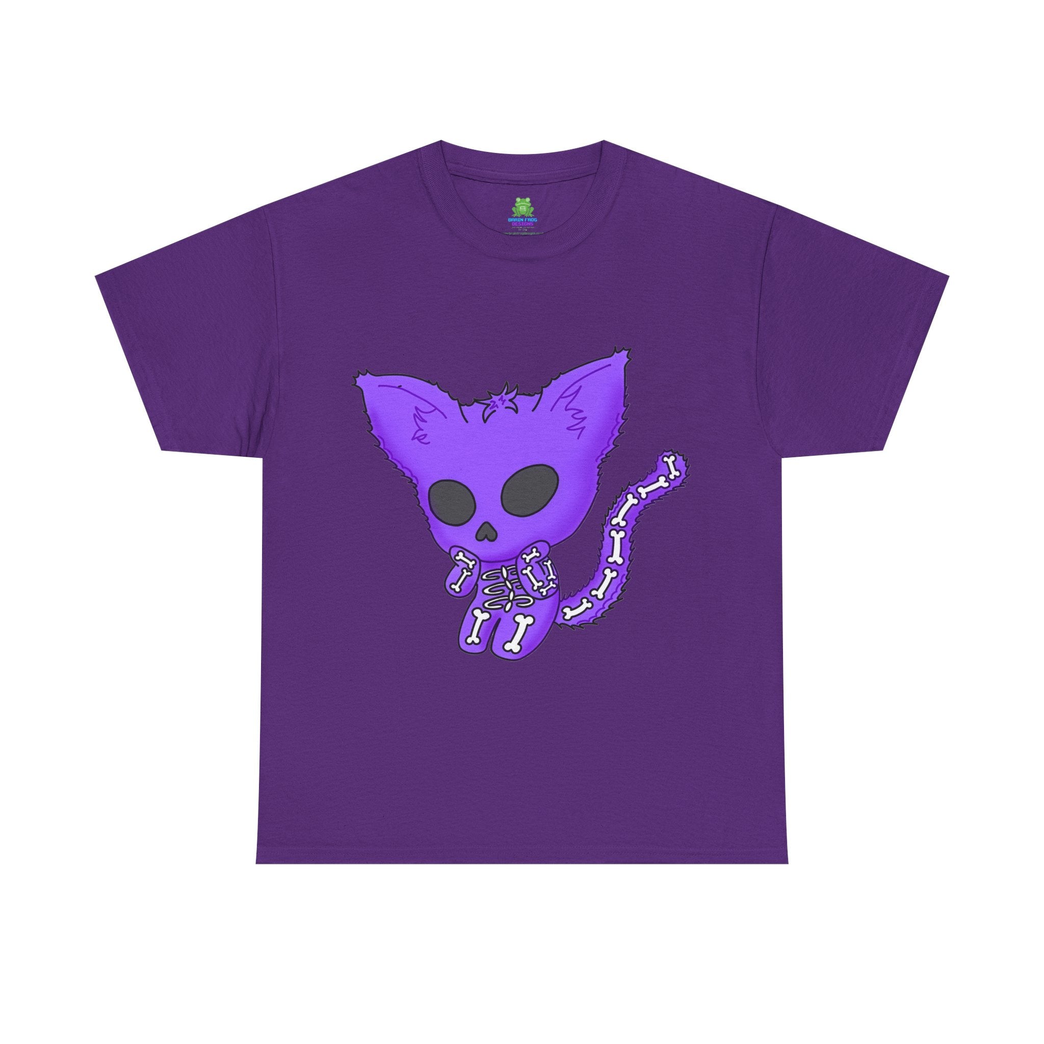 Purple Skeleton Cat Graphic Tee - Cute Creepy Kitty Shirt - 100% Cotton