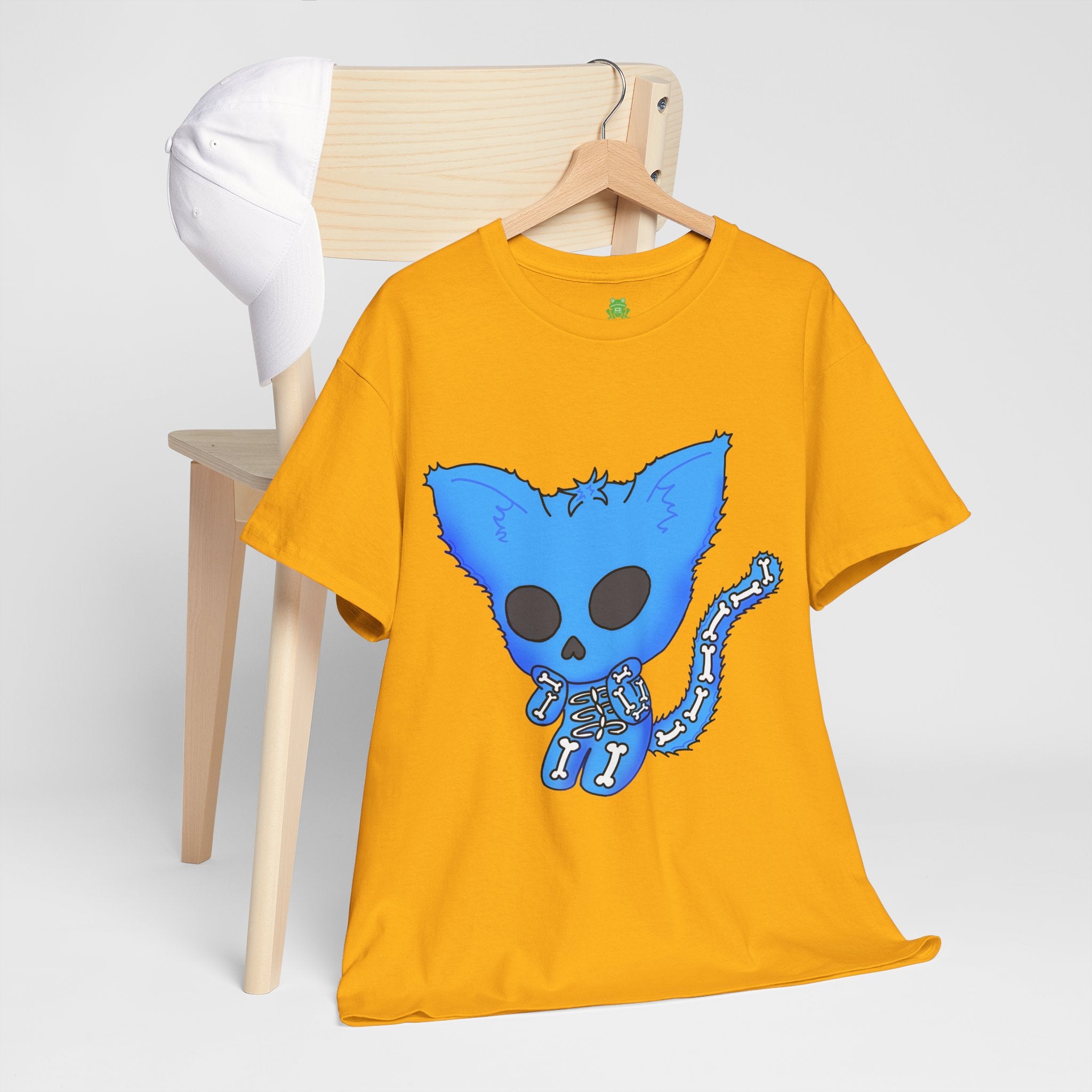 Blue Skeleton Cat Graphic Tee - Cute Creepy Kitty Shirt - 100% Cotton
