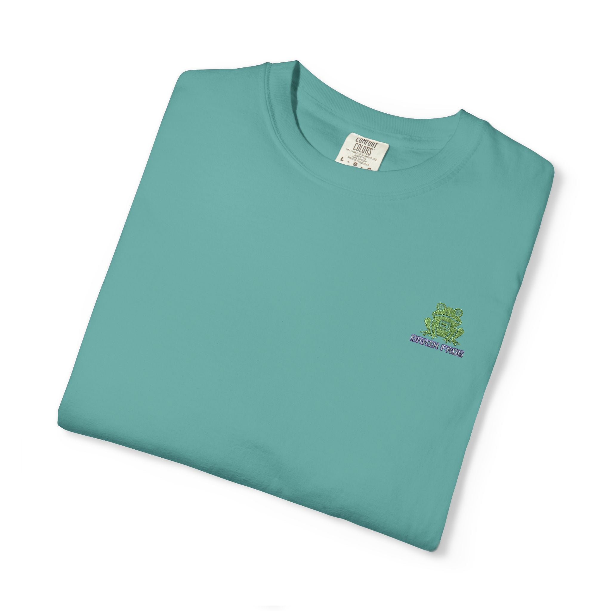 Brain Frog Embroidered Signature T-Shirt — Chest & Sleeve Motif Graphic Tee - 100% Cotton
