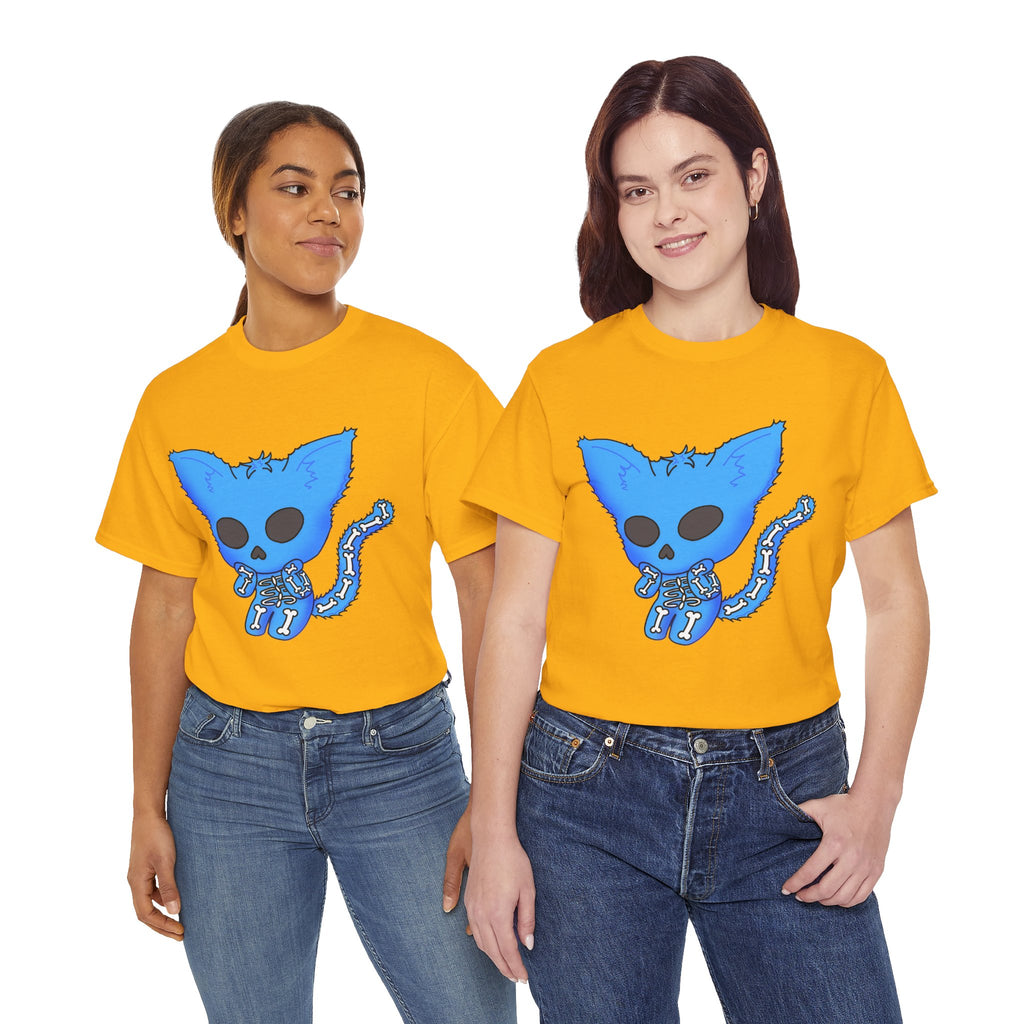 Blue Skeleton Cat Graphic Tee - Cute Creepy Kitty Shirt - 100% Cotton