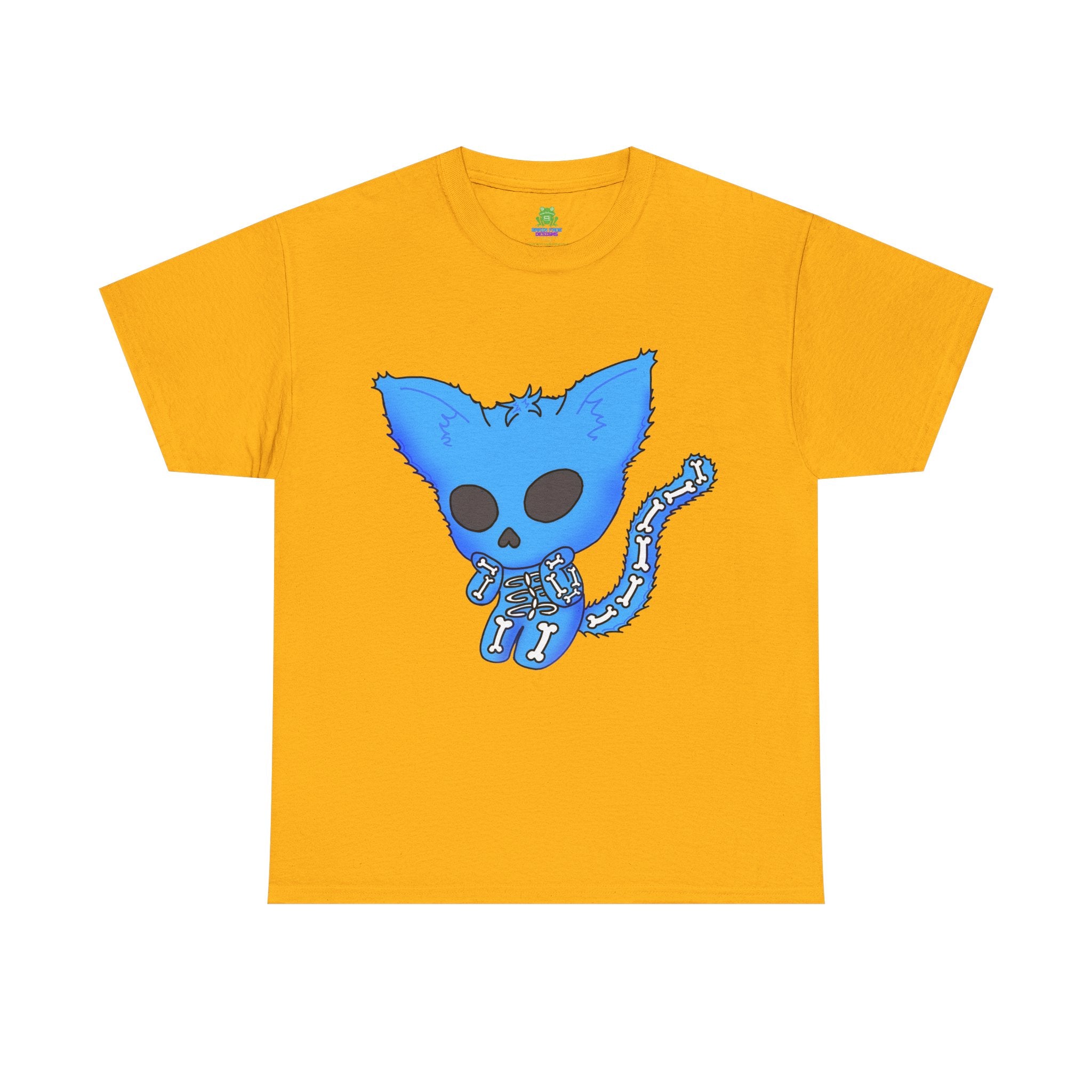 Blue Skeleton Cat Graphic Tee - Cute Creepy Kitty Shirt - 100% Cotton