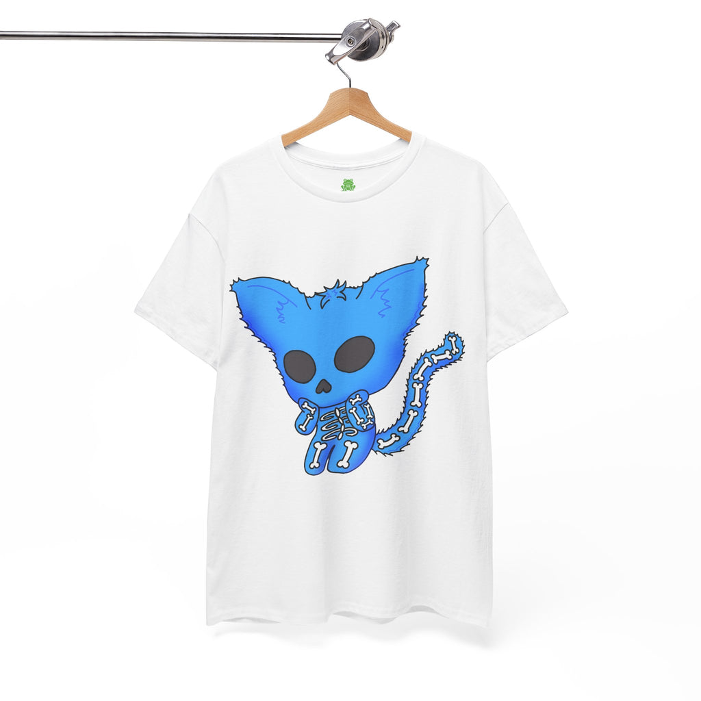 Blue Skeleton Cat Graphic Tee - Cute Creepy Kitty Shirt - 100% Cotton