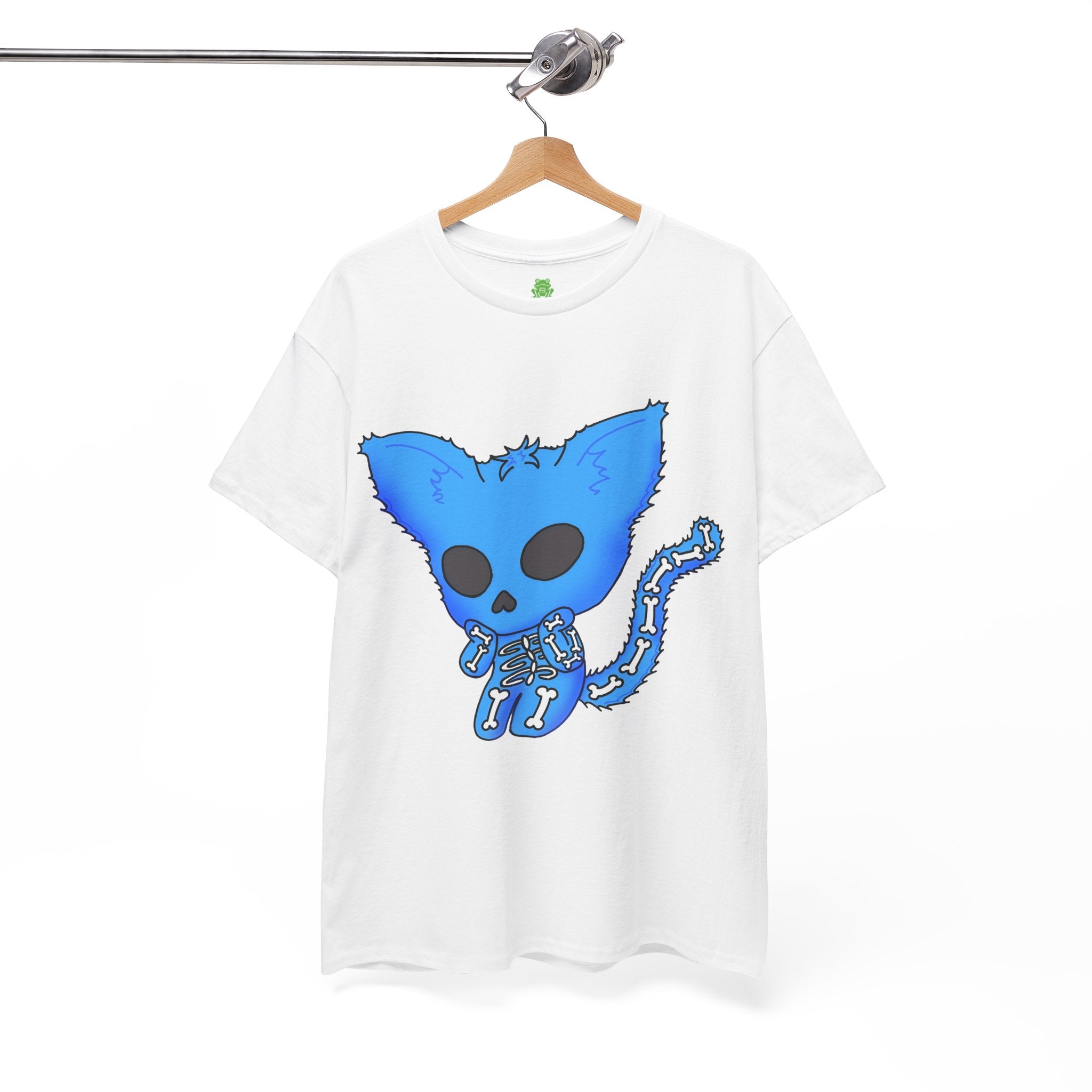Blue Skeleton Cat Graphic Tee - Cute Creepy Kitty Shirt - 100% Cotton