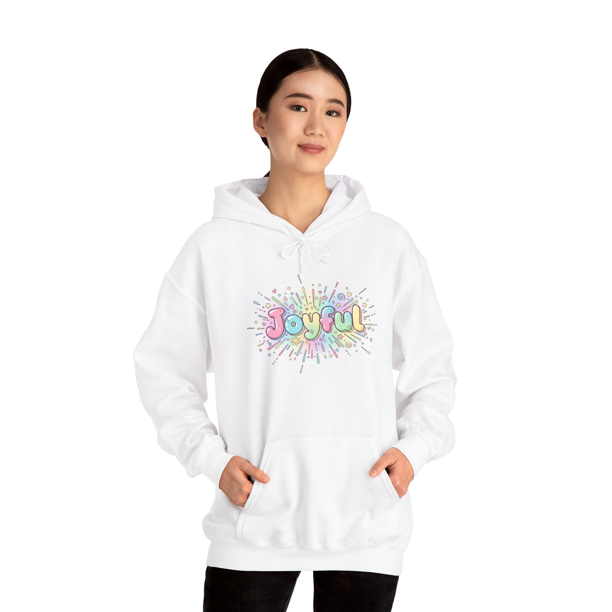 Joyful bubble letters Hoodie | chaotic cute typography, rainbow gradient
