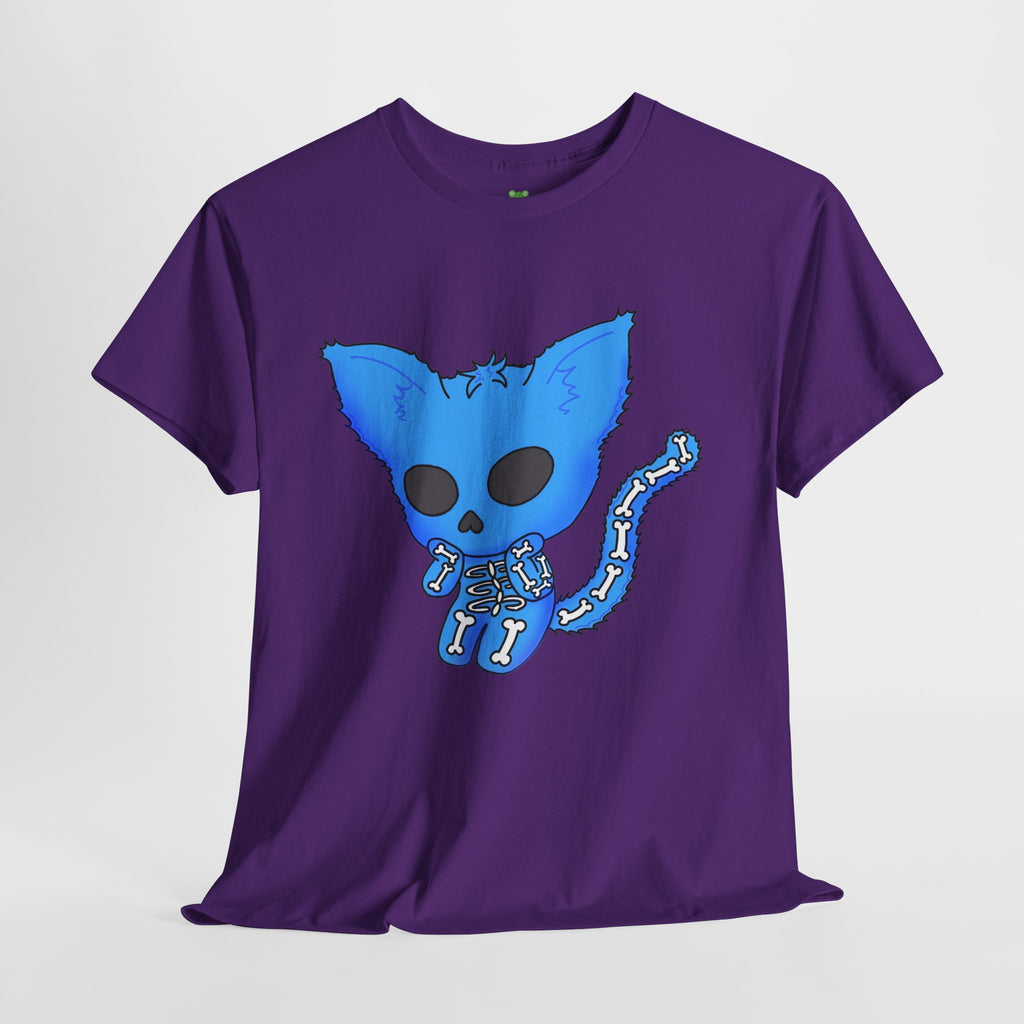 Blue Skeleton Cat Graphic Tee - Cute Creepy Kitty Shirt - 100% Cotton