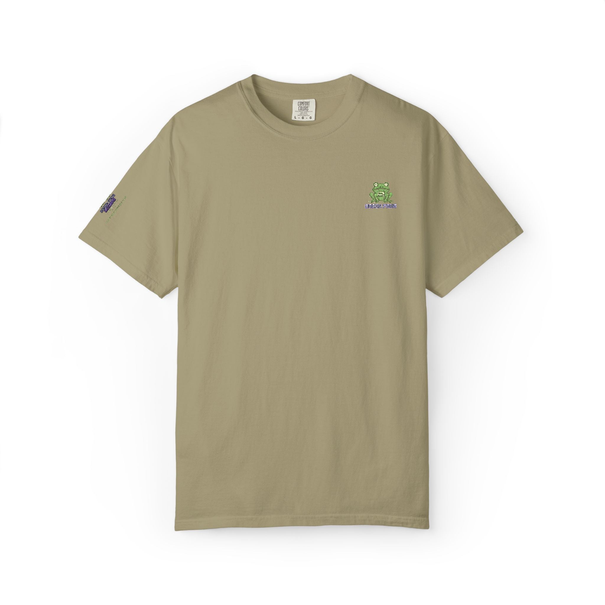 Brain Frog Embroidered Signature T-Shirt — Chest & Sleeve Motif Graphic Tee - 100% Cotton