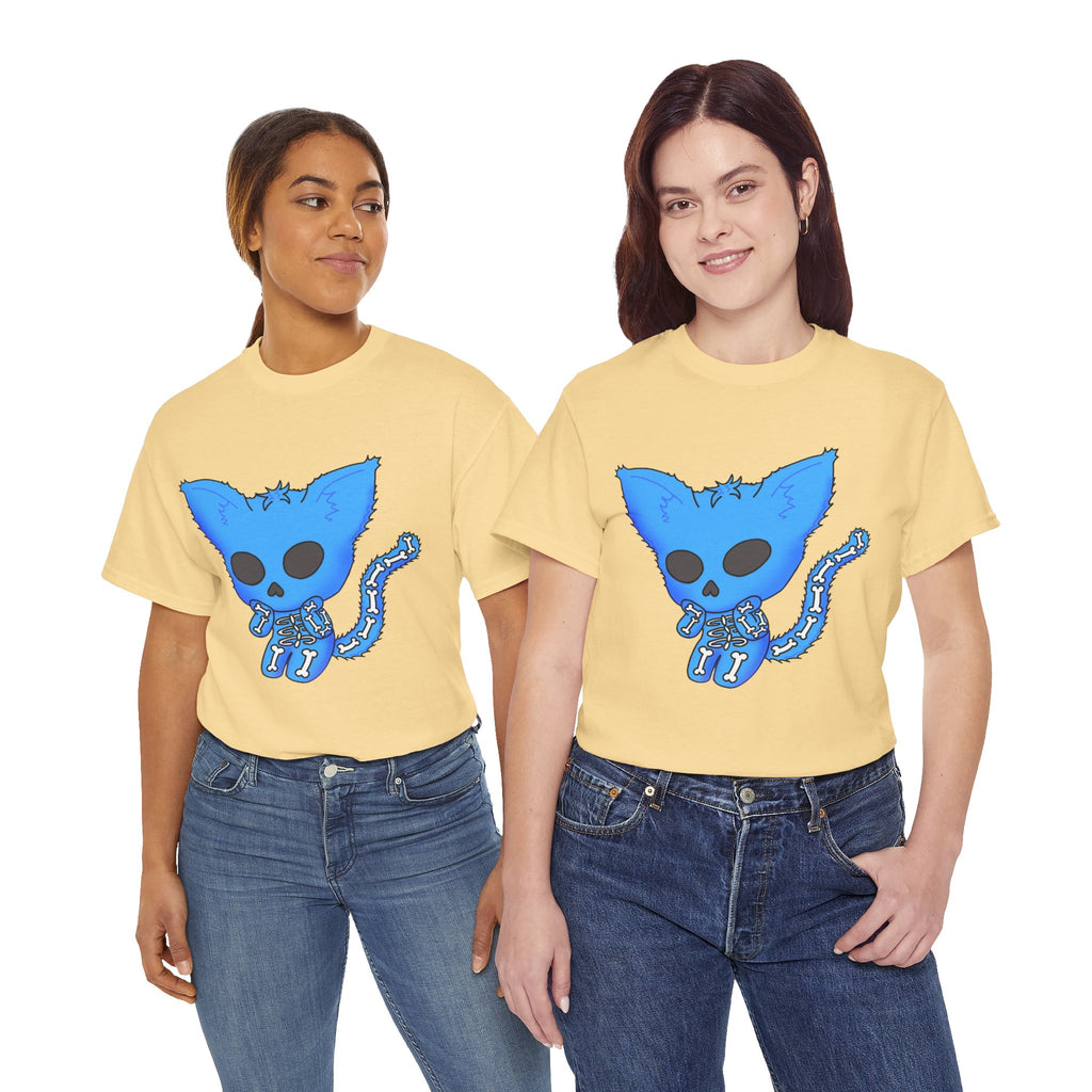 Blue Skeleton Cat Graphic Tee - Cute Creepy Kitty Shirt - 100% Cotton
