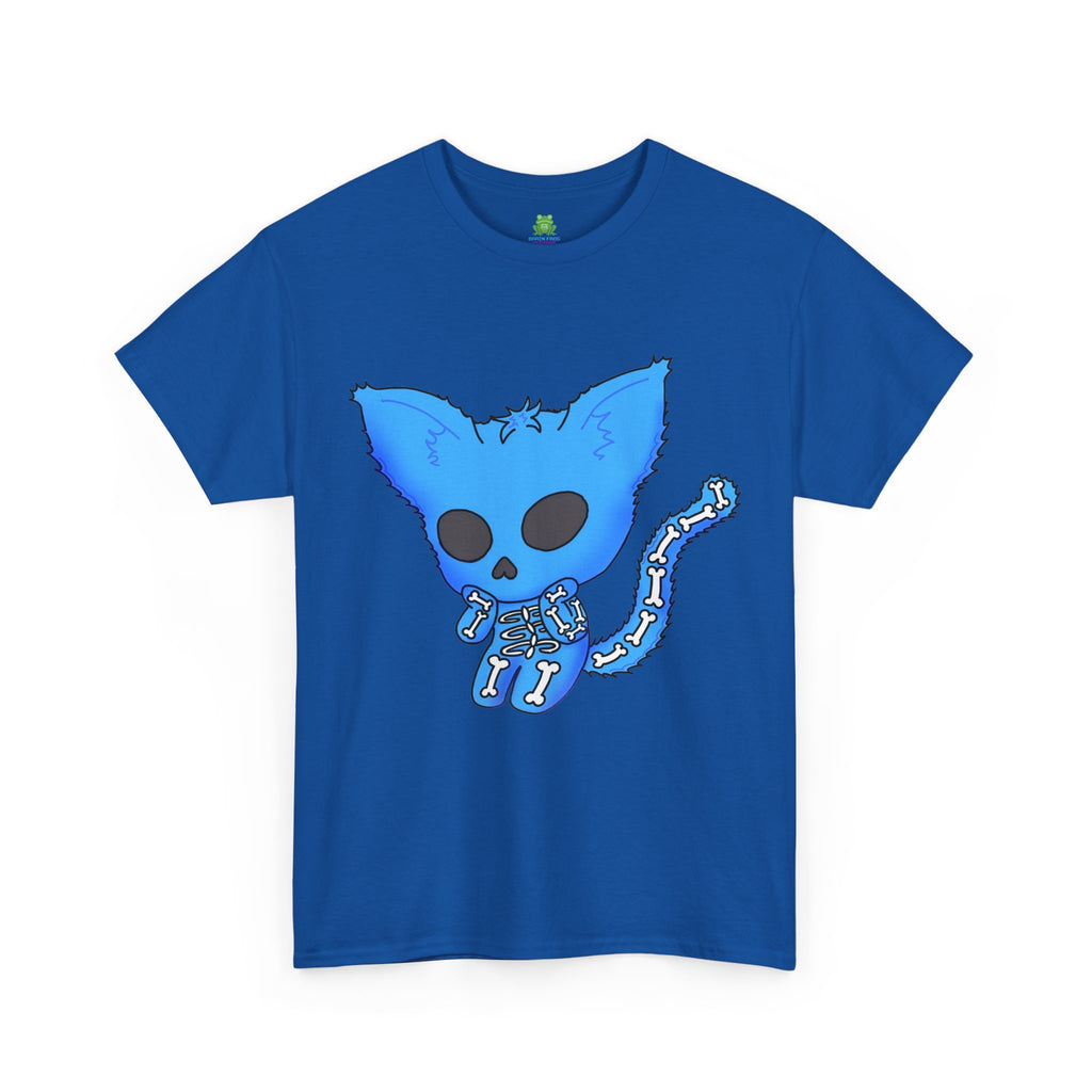Blue Skeleton Cat Graphic Tee - Cute Creepy Kitty Shirt - 100% Cotton