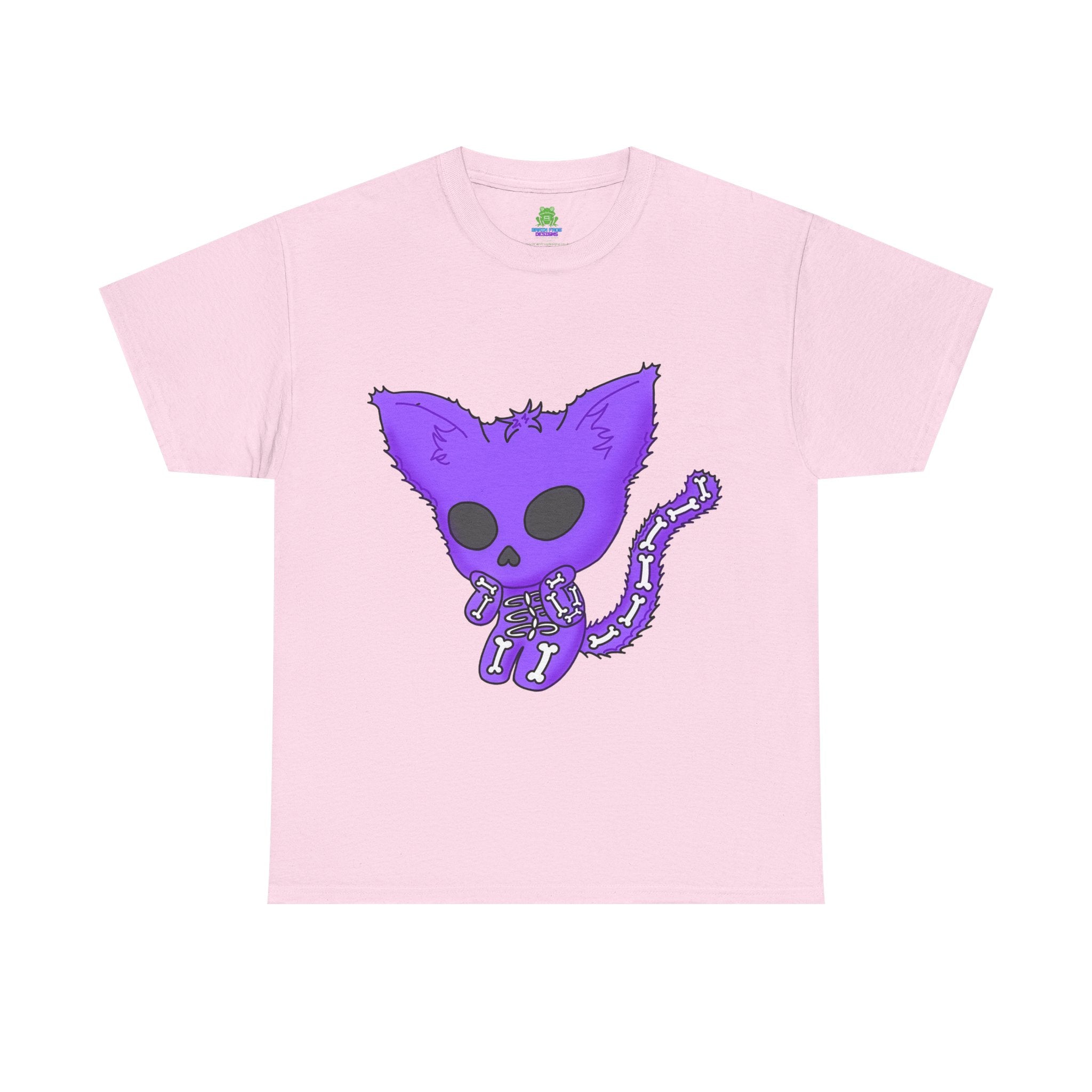 Purple Skeleton Cat Graphic Tee - Cute Creepy Kitty Shirt - 100% Cotton
