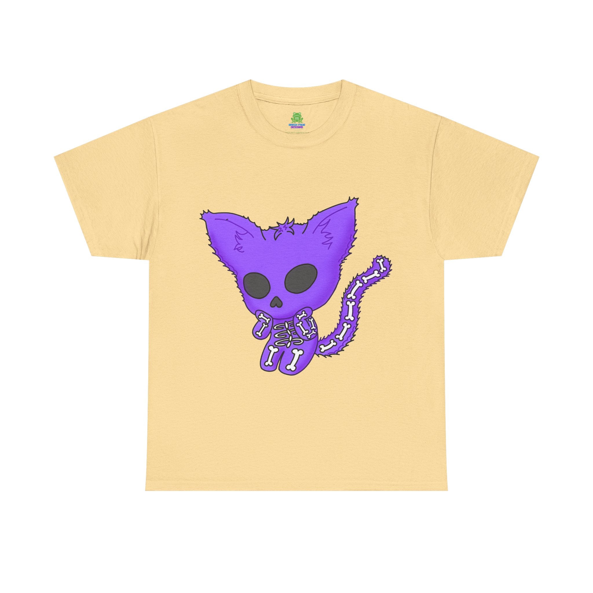 Purple Skeleton Cat Graphic Tee - Cute Creepy Kitty Shirt - 100% Cotton