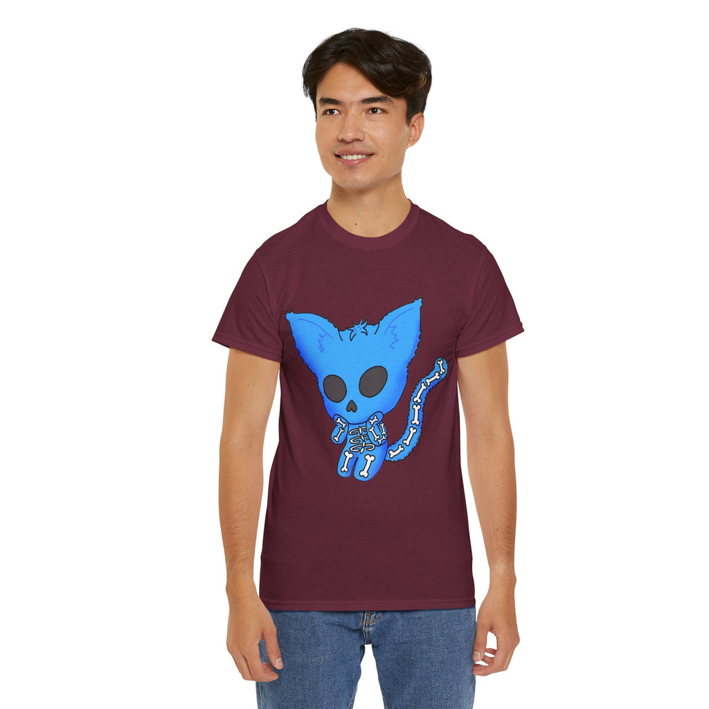 Blue Skeleton Cat Graphic Tee - Cute Creepy Kitty Shirt - 100% Cotton