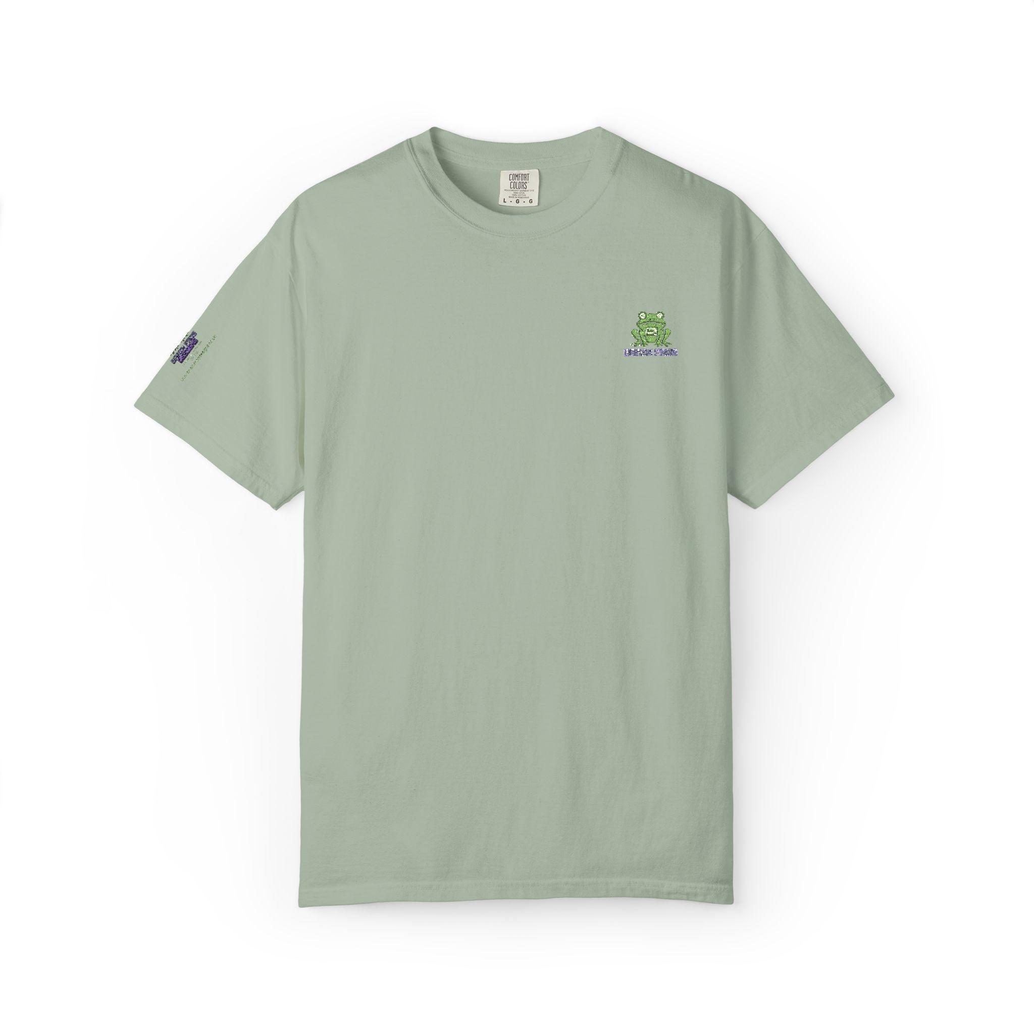 Brain Frog Embroidered Signature T-Shirt — Chest & Sleeve Motif Graphic Tee - 100% Cotton
