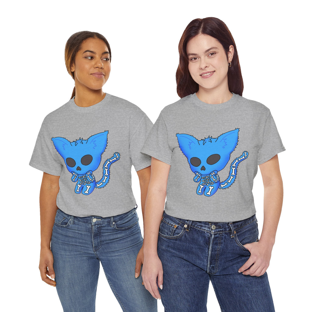 Blue Skeleton Cat Graphic Tee - Cute Creepy Kitty Shirt - 100% Cotton