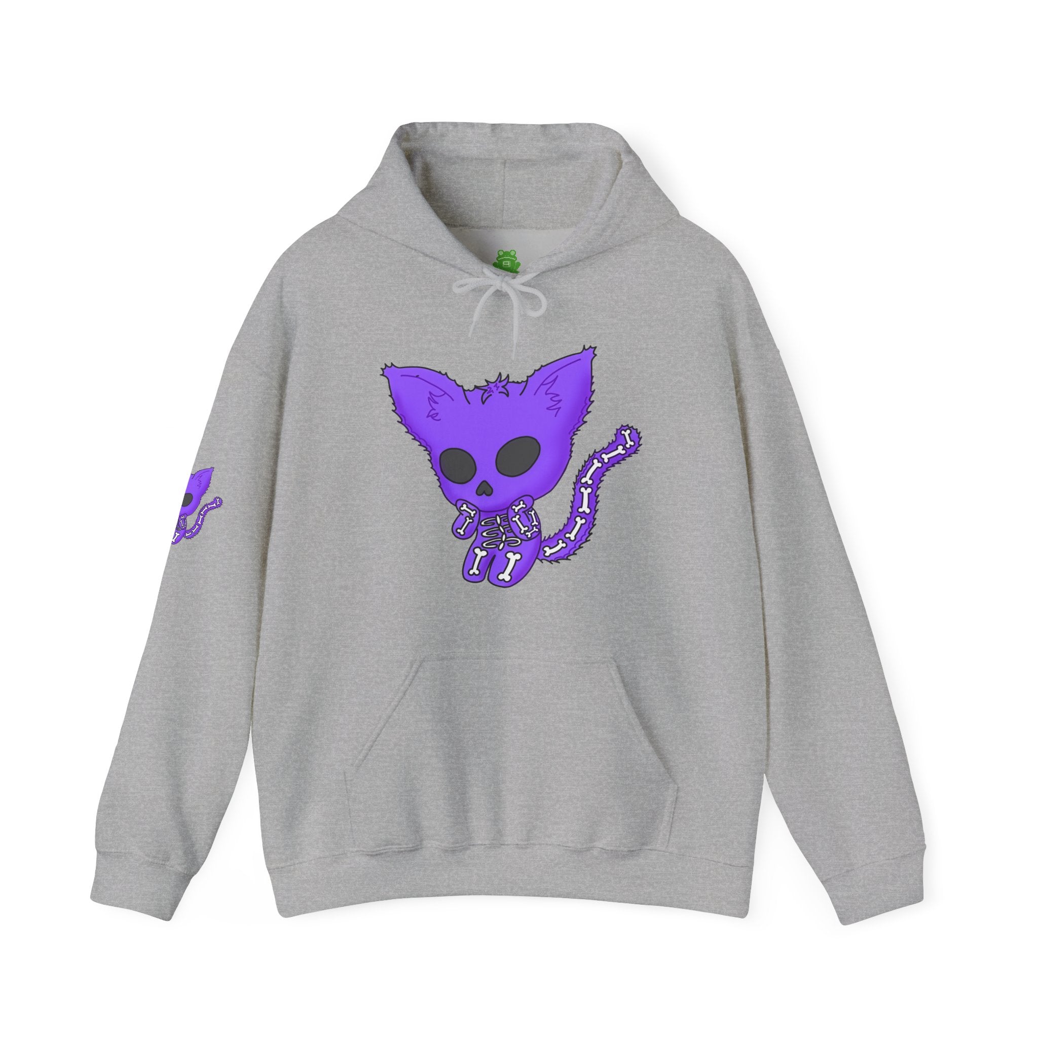 Purple Skeleton Cat Hoodie – Cute Spooky Graphic Sweatshirt