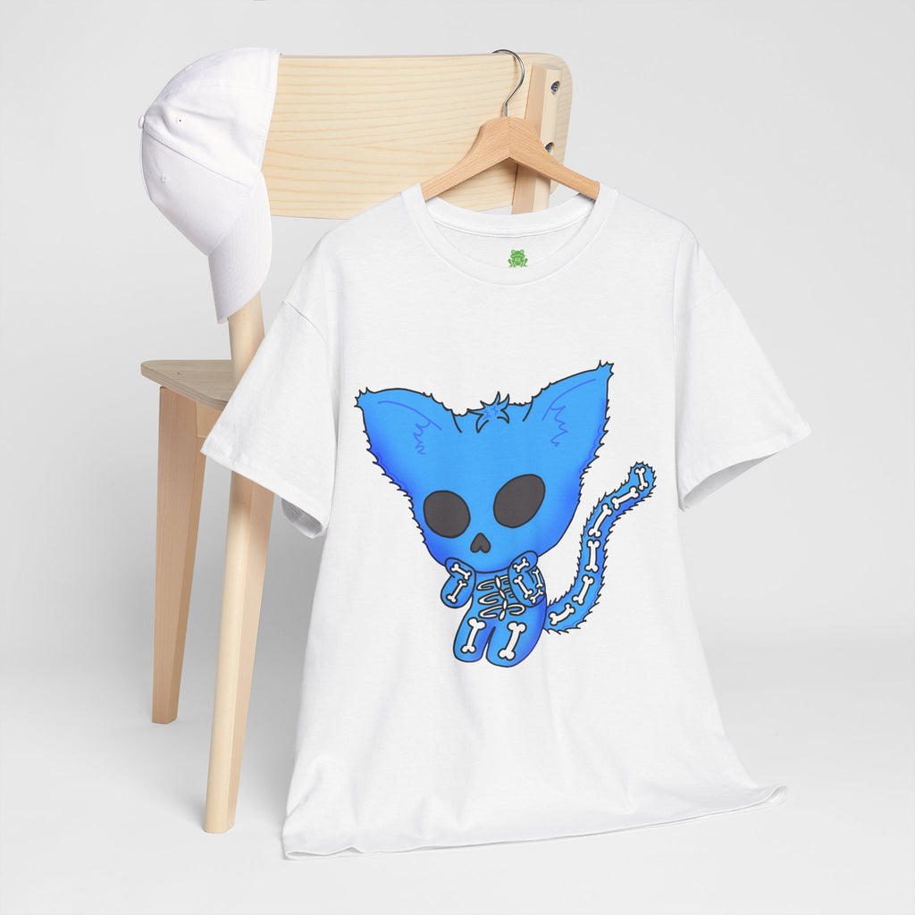 Blue Skeleton Cat Graphic Tee - Cute Creepy Kitty Shirt - 100% Cotton