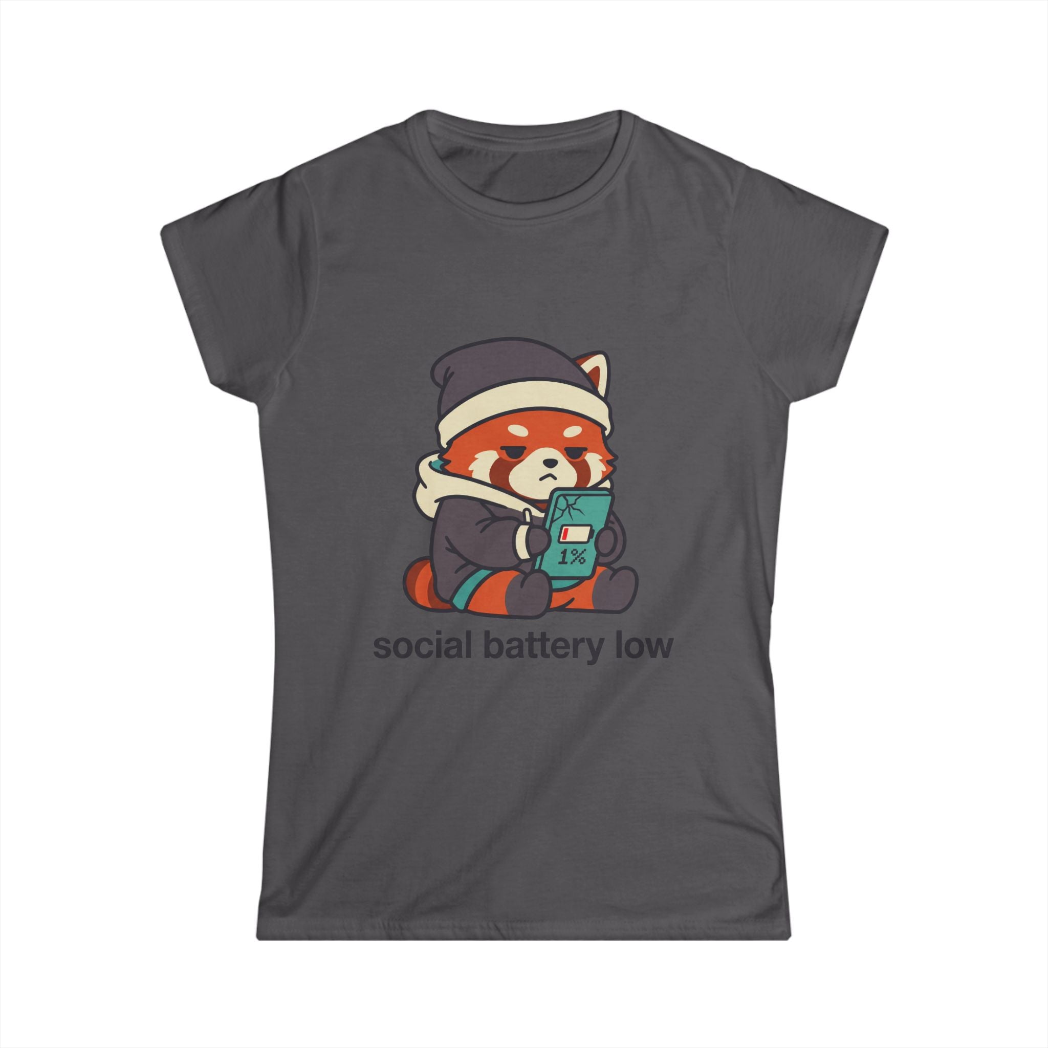 Social Battery Low Tee - Cute Red Panda Graphic Women's Casual T-Shirt - 100% Cotton - Various Colours